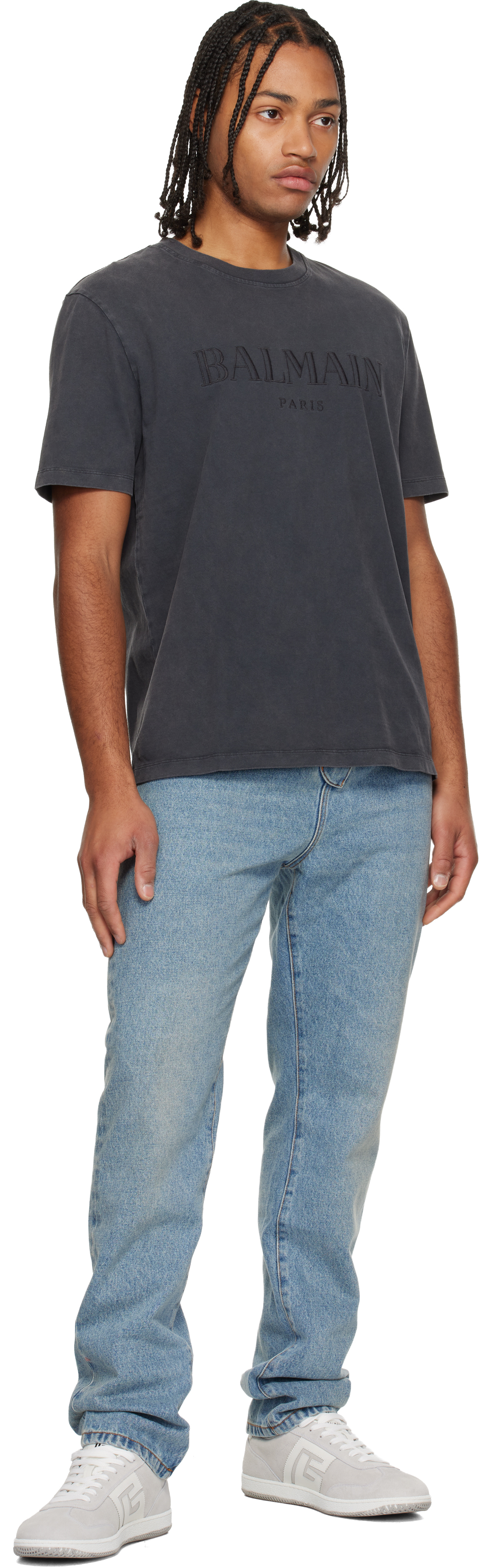 Balmain Black Cotton T-shirt In Black