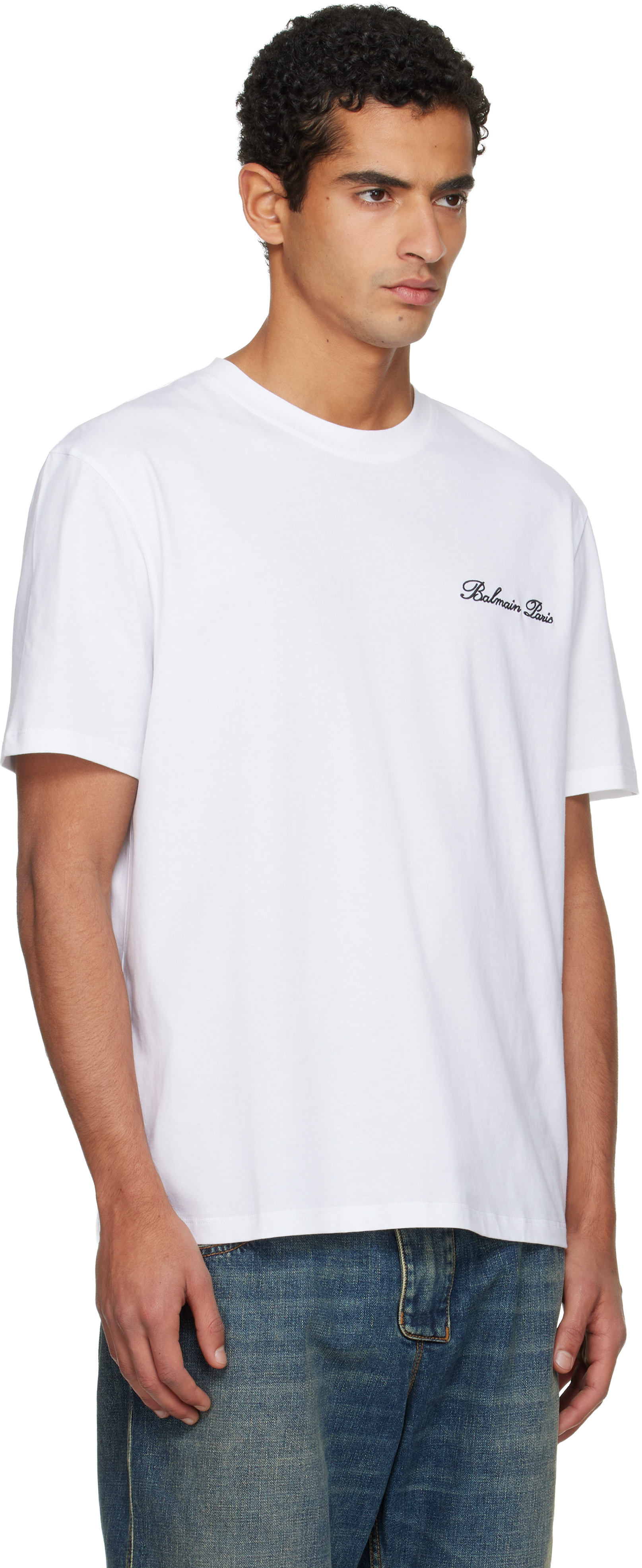 Balmain " Signature" Embroidered T Shirt Regular Fit Clothing In White