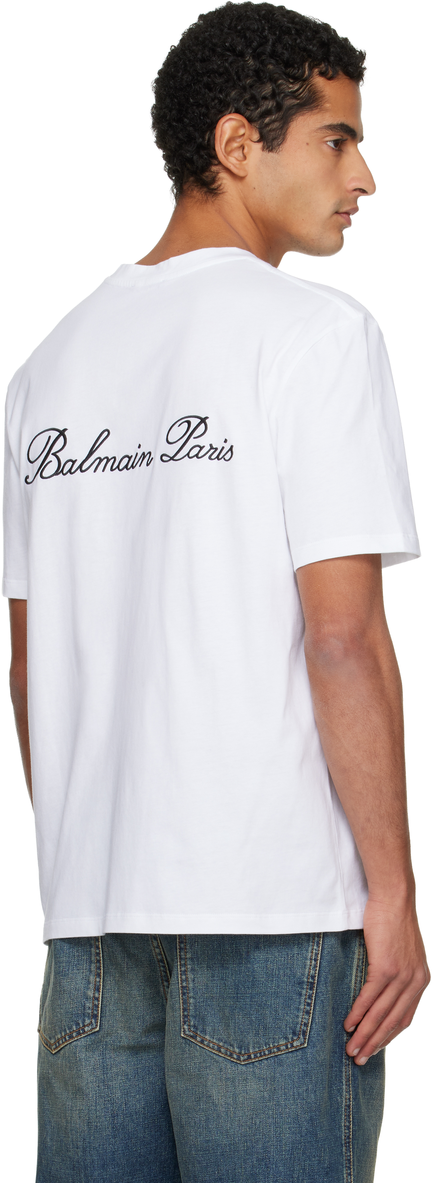 Balmain " Signature" Embroidered T Shirt Regular Fit Clothing In White