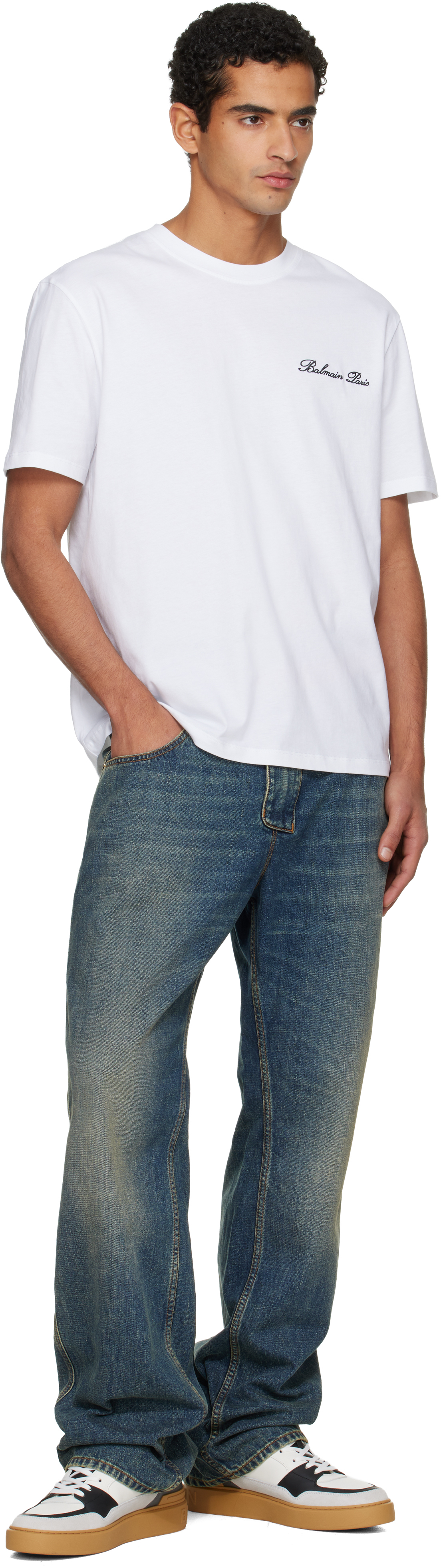 Balmain " Signature" Embroidered T Shirt Regular Fit Clothing In White