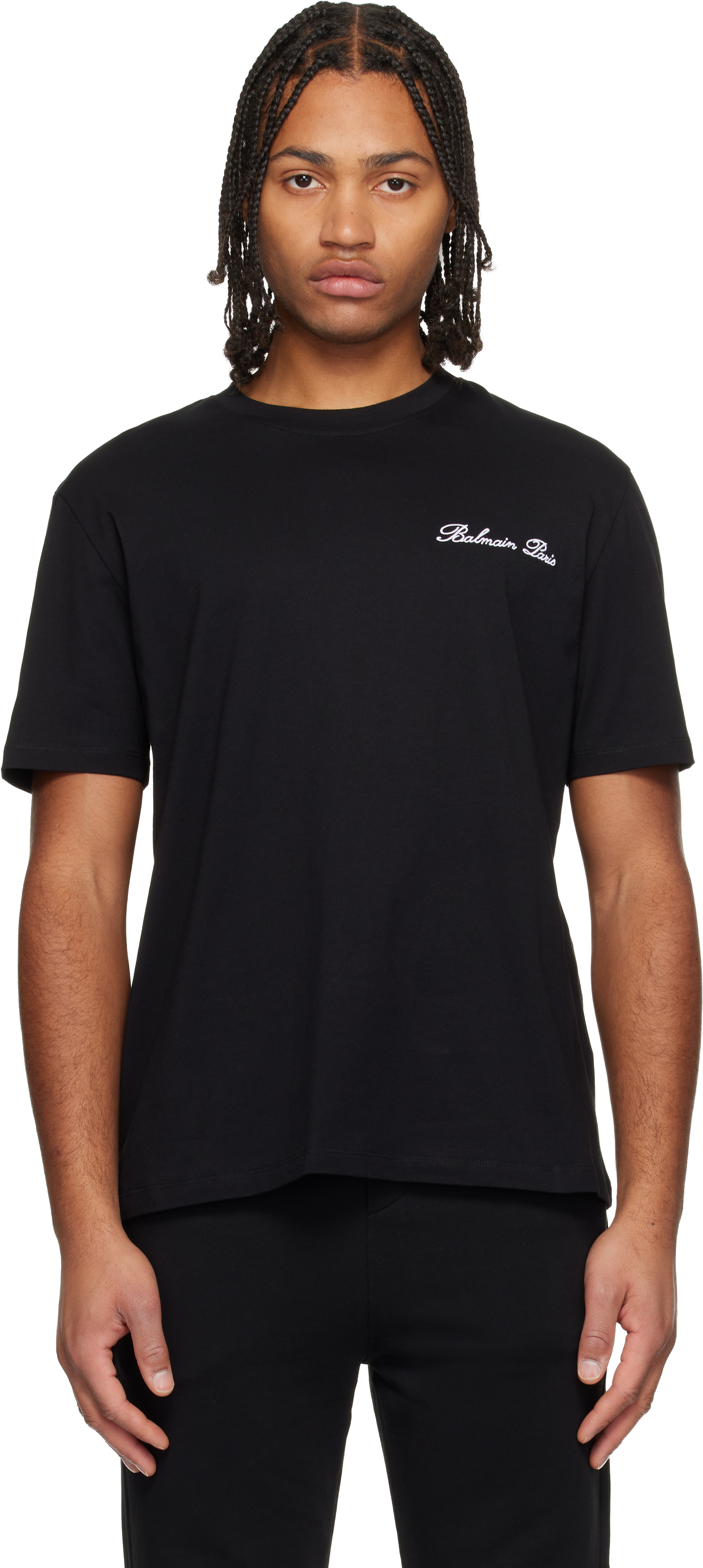 Black Embroidered 'Balmain' Signature T-shirt by BALMAIN on Sale