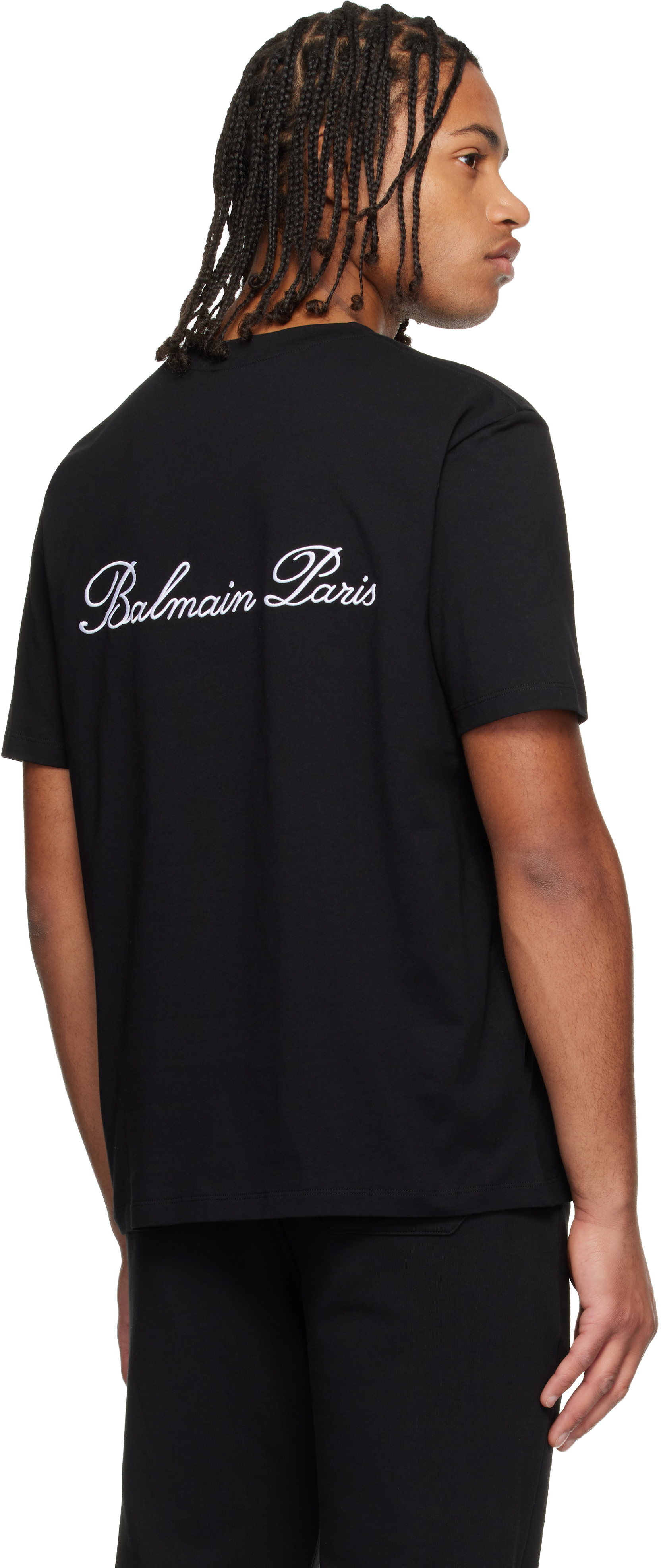 Balmain Black Cotton T-shirt In Black