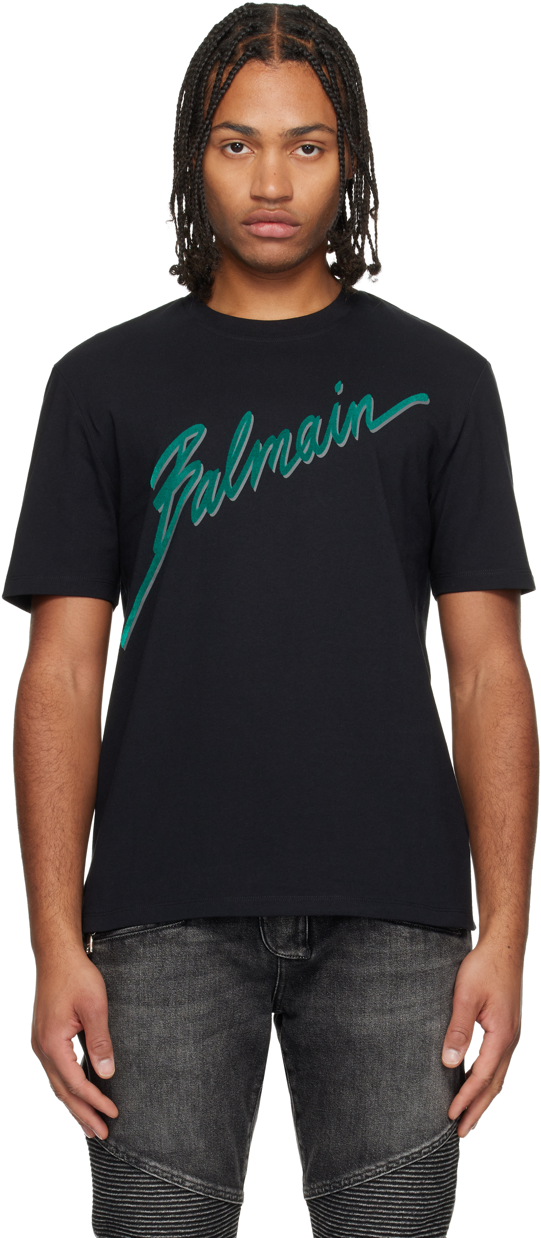 Balmain Men Logo T-shirt In Black
