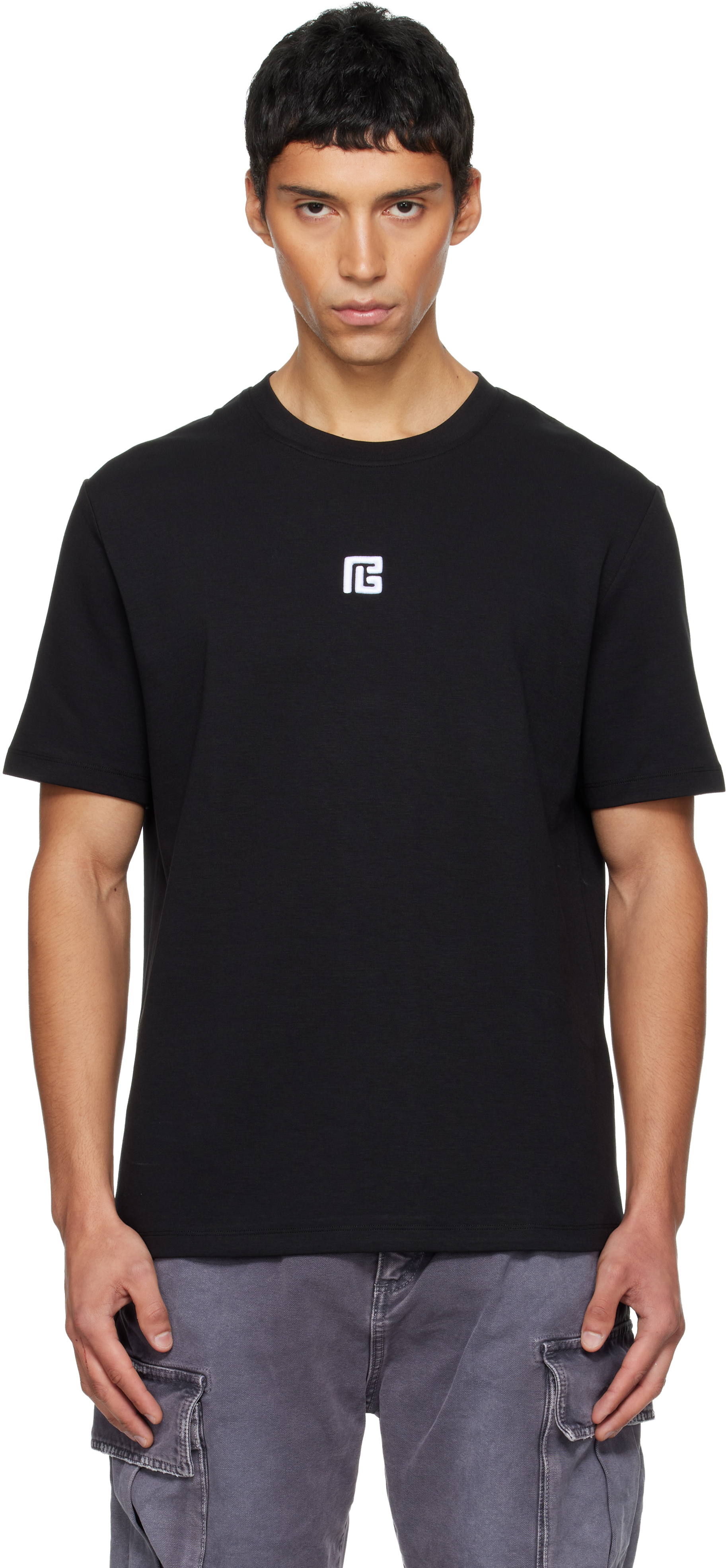 Balmain Logo Embroidered Crewneck T-shirt In Black