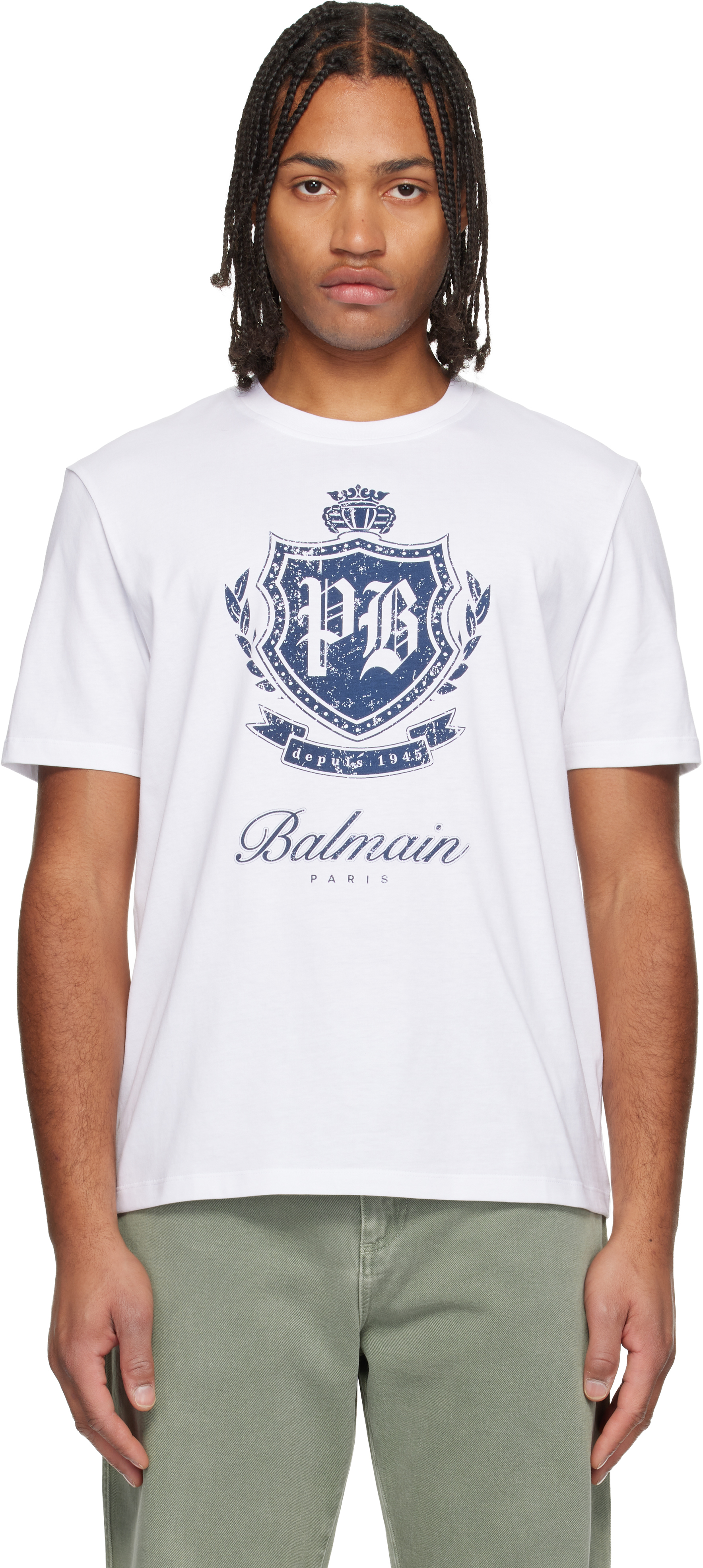 Balmain Short-sleeved T-shirt With College Emblem Print In White