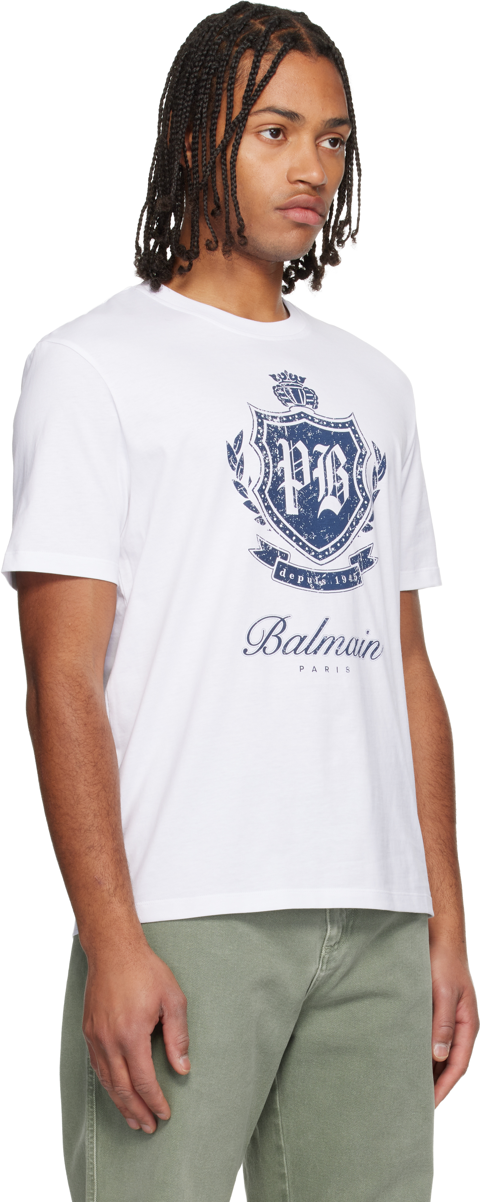 Balmain Short-sleeved T-shirt With College Emblem Print In White