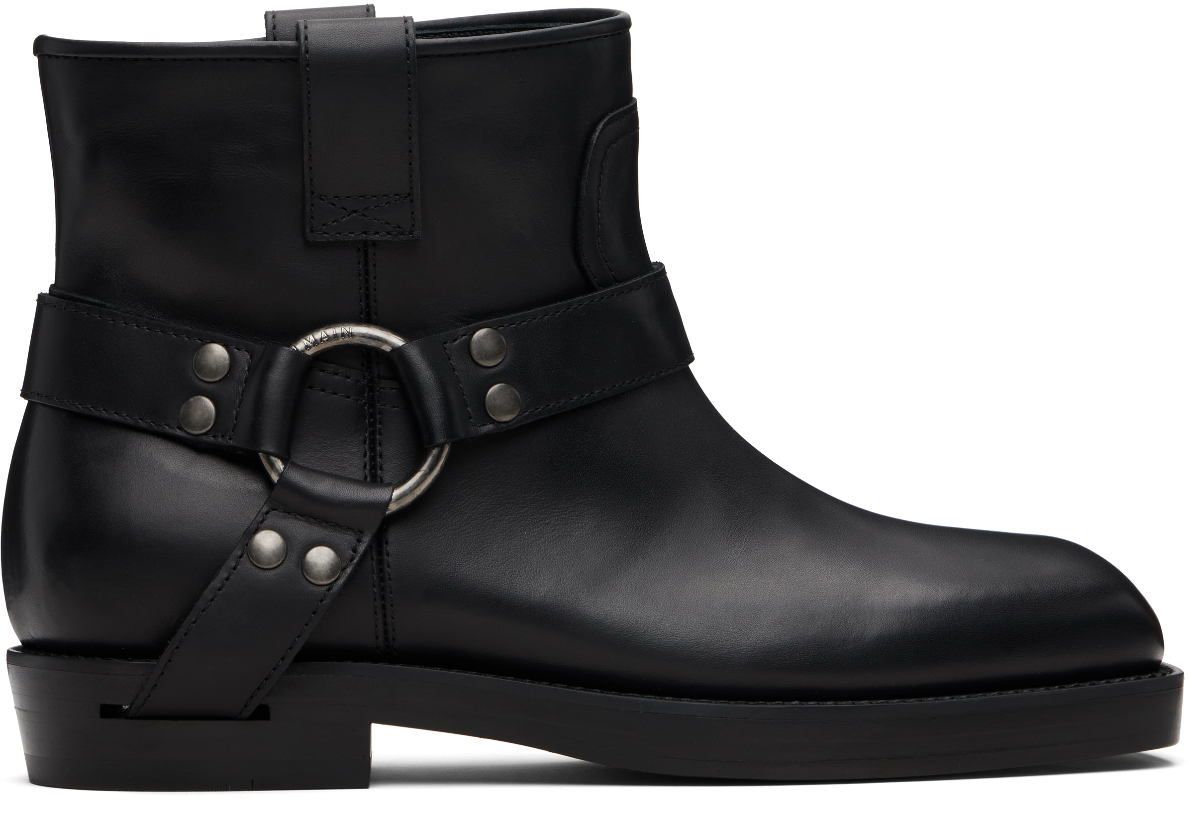 Balmain Black Calfskin Leather Biker Ankle Boots In Black