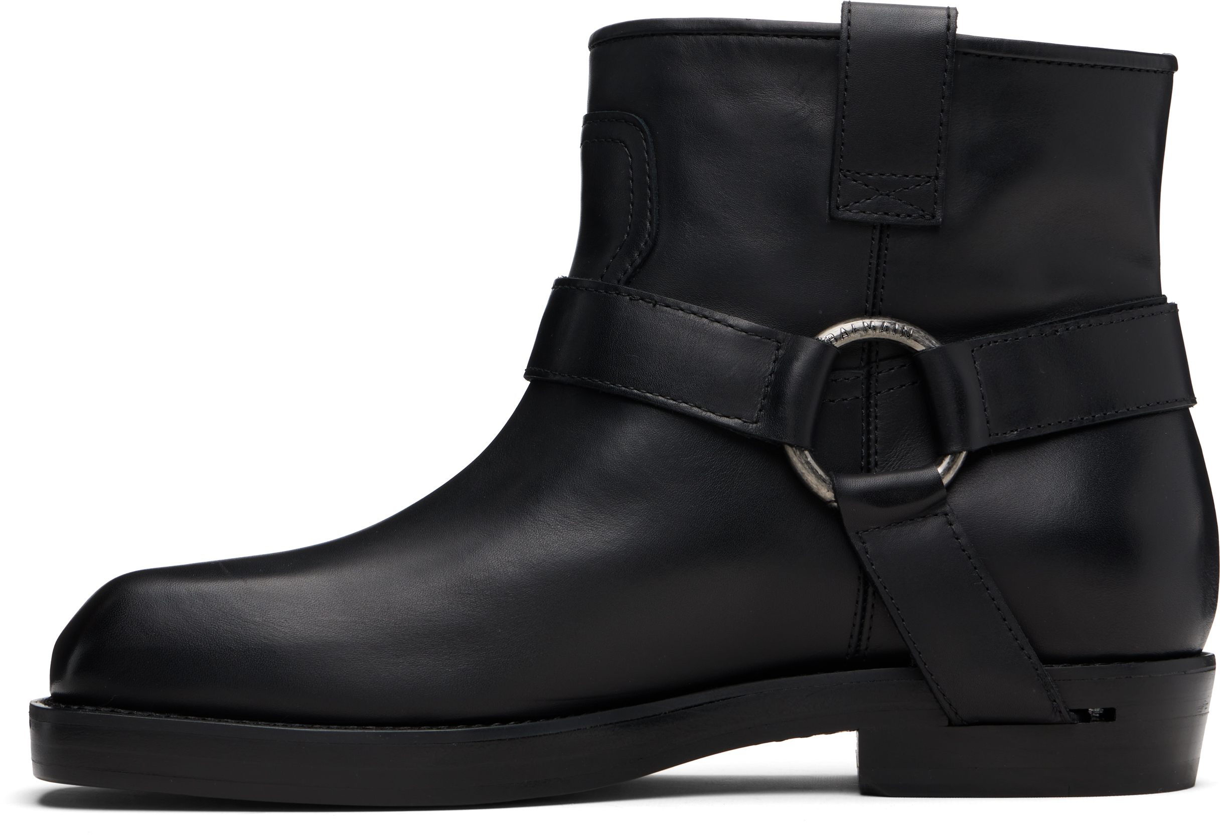 Balmain Black Calfskin Leather Biker Ankle Boots In Black
