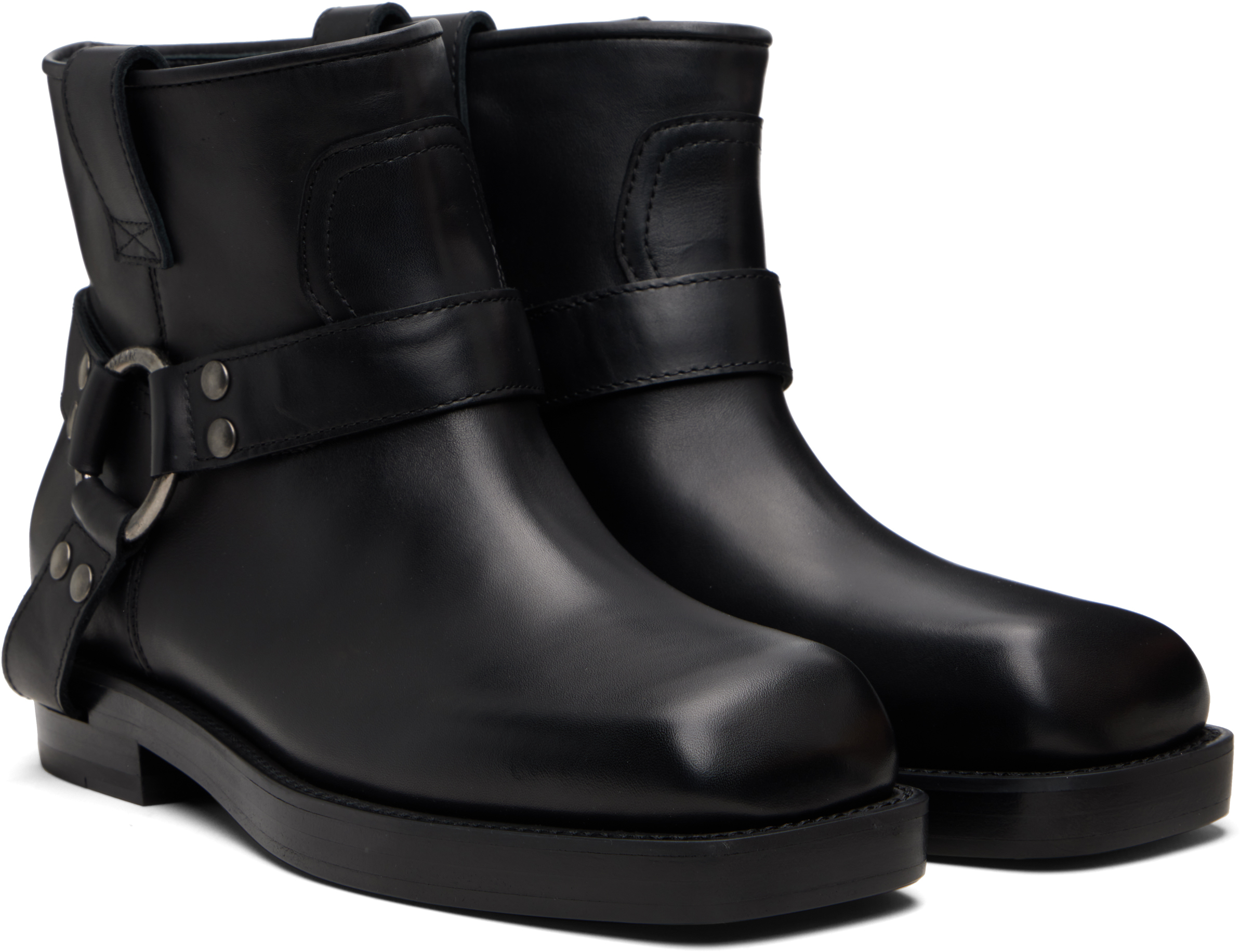 Balmain Black Calfskin Leather Biker Ankle Boots In Black