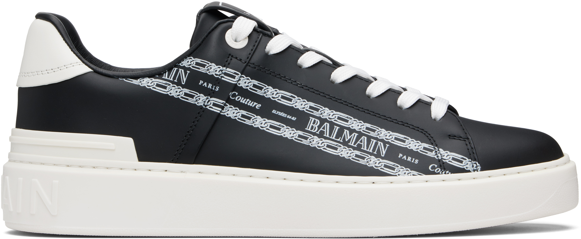 Balmain B-court Printed Calfskin Trainers In Black