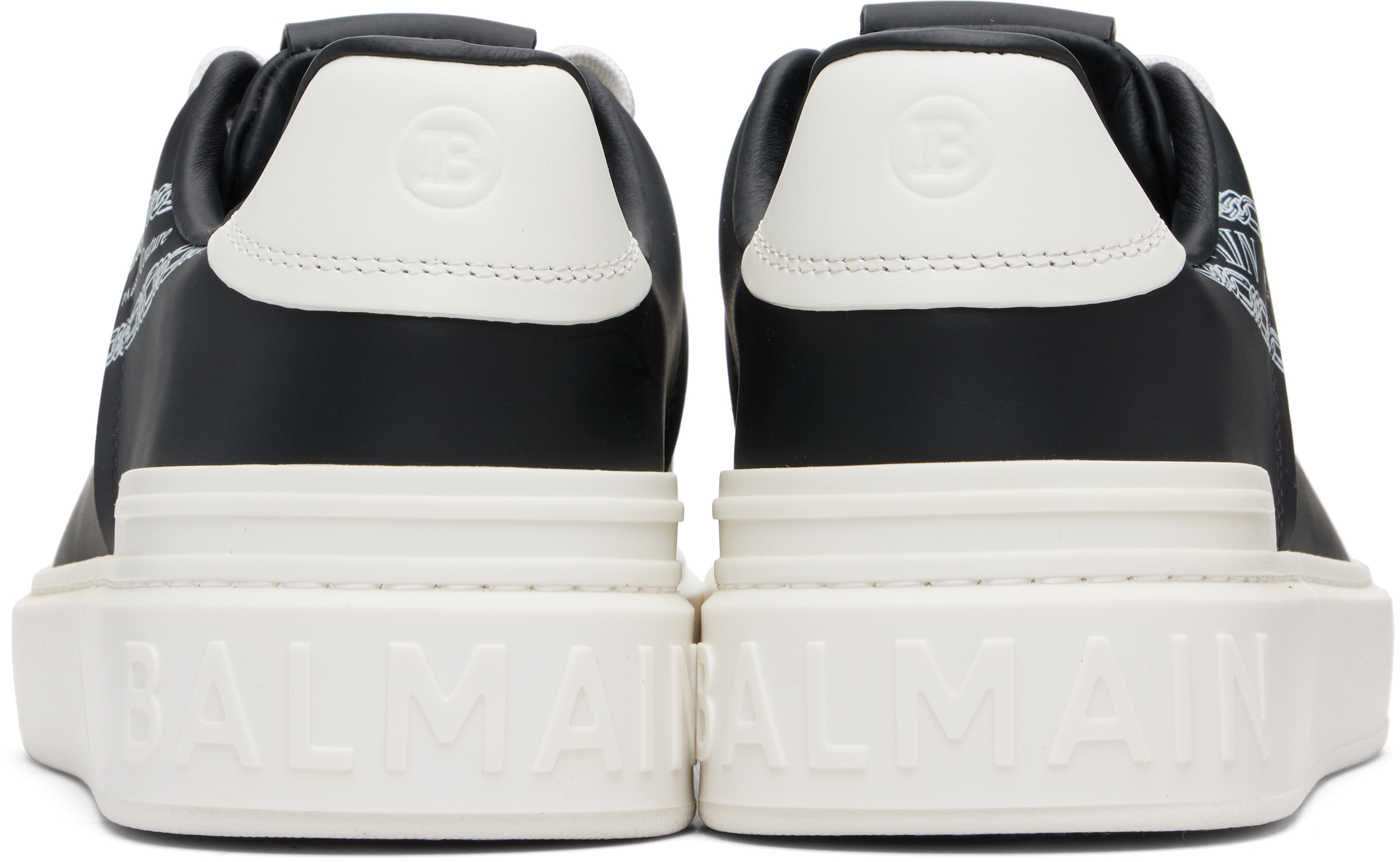 Balmain B-court Printed Calfskin Trainers In Black