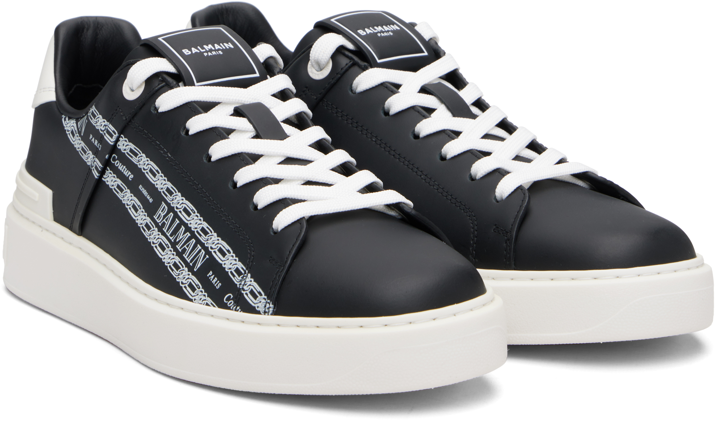 Balmain B-court Printed Calfskin Trainers In Black