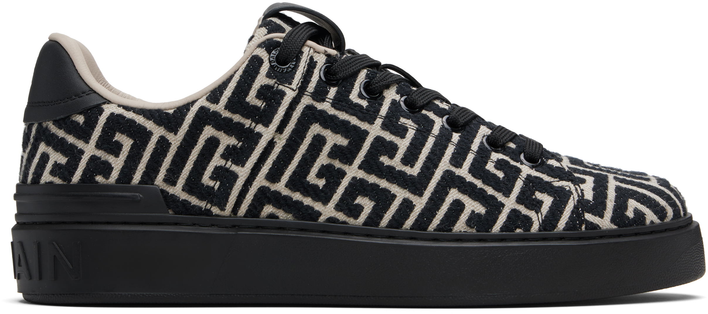 Balmain Monogram Jacquard B-court Trainers In Black