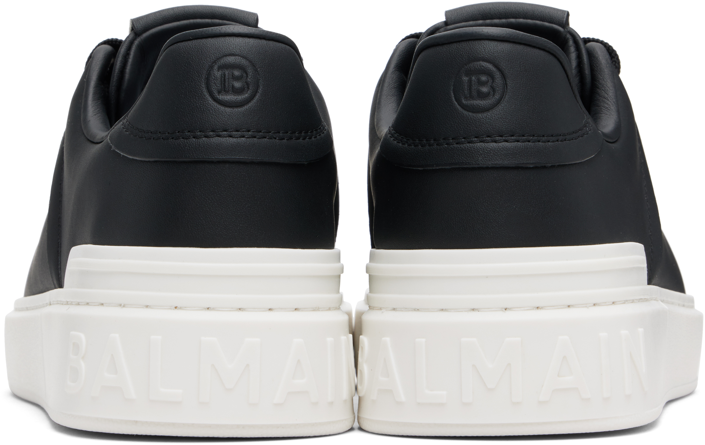 Balmain Round Toe Leather Sneakers With Flat Rubber Sole In Black