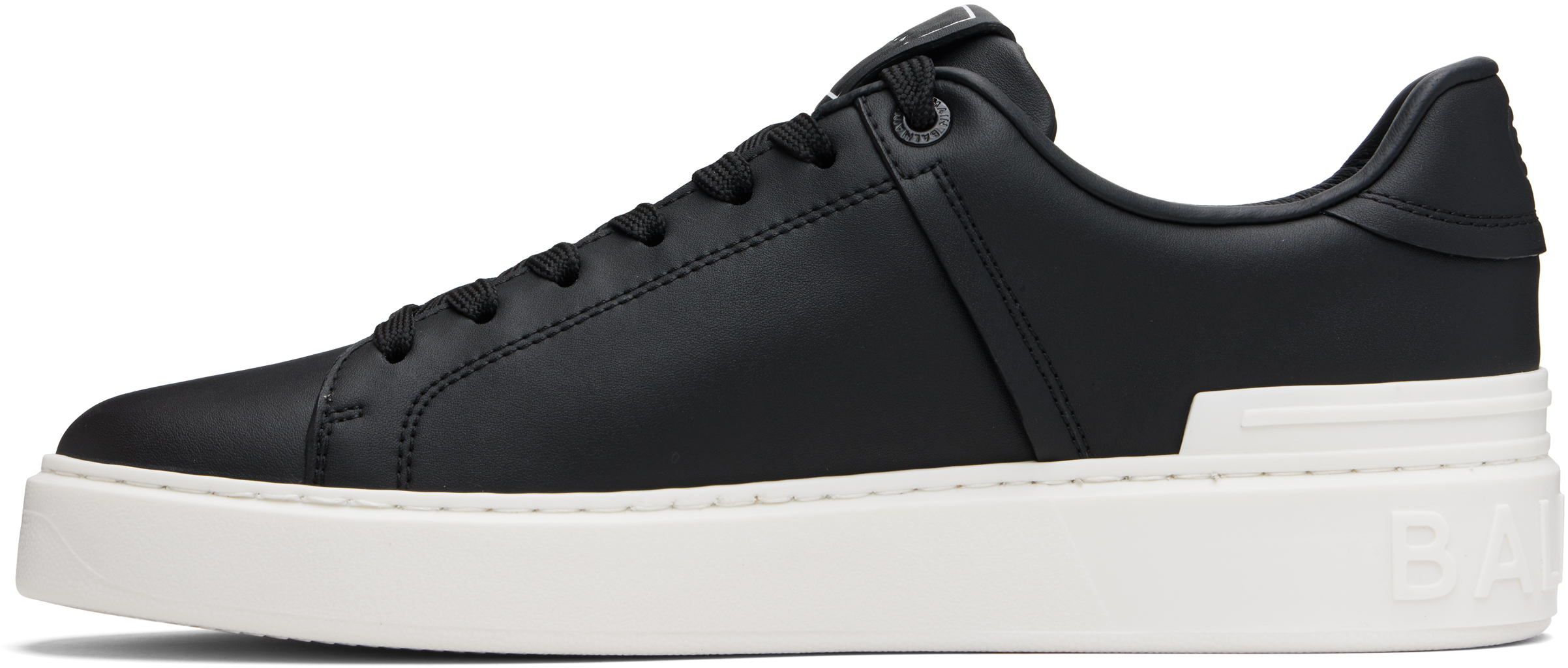Balmain Round Toe Leather Sneakers With Flat Rubber Sole In Black