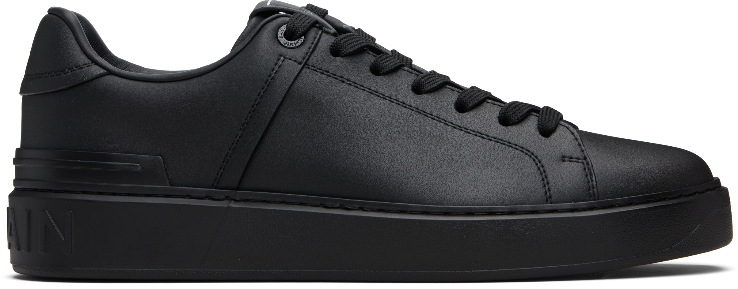Balmain Court Round Toe Flat Sole Sneakers In Black