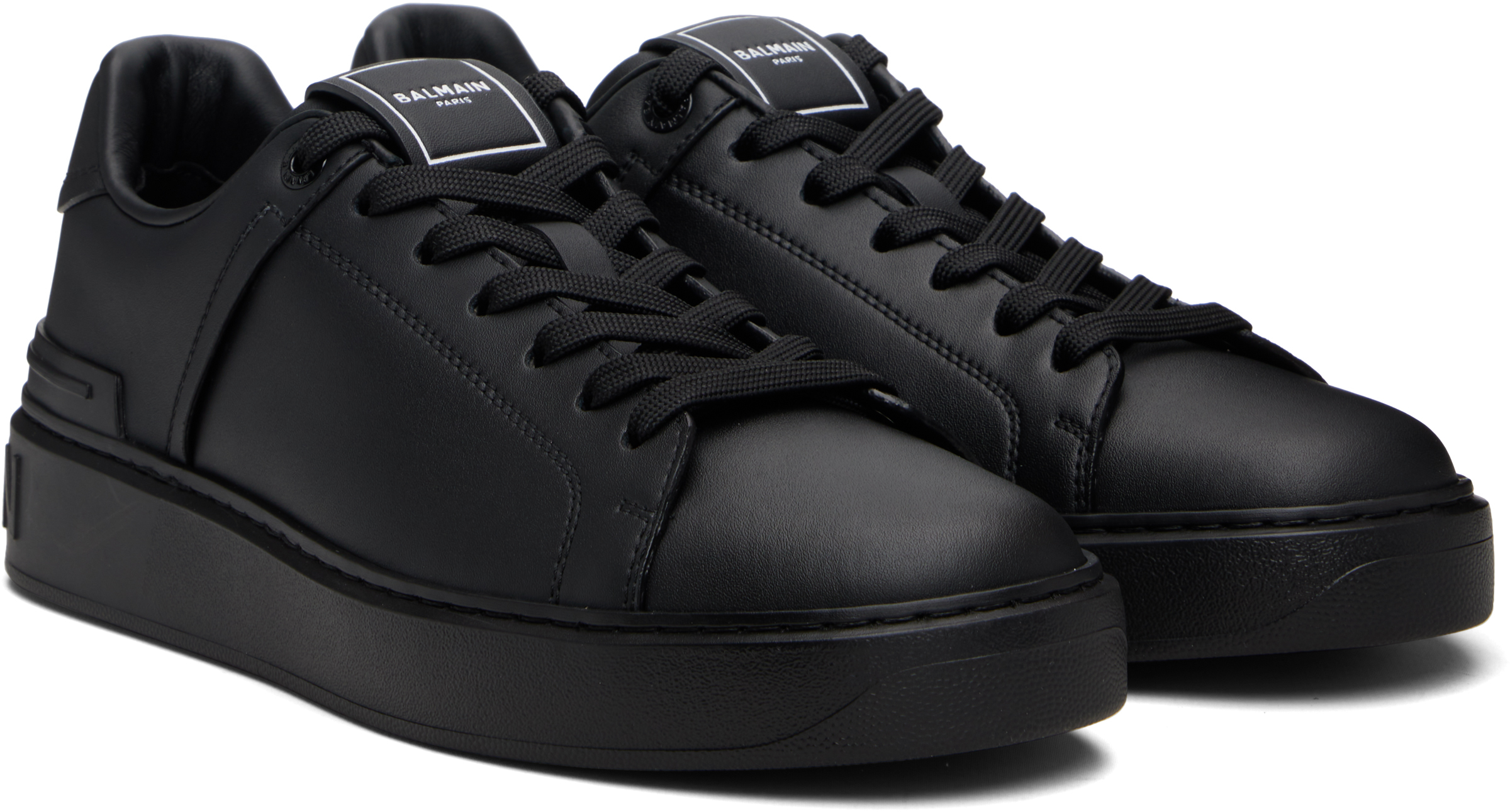 Balmain Court Round Toe Flat Sole Sneakers In Black
