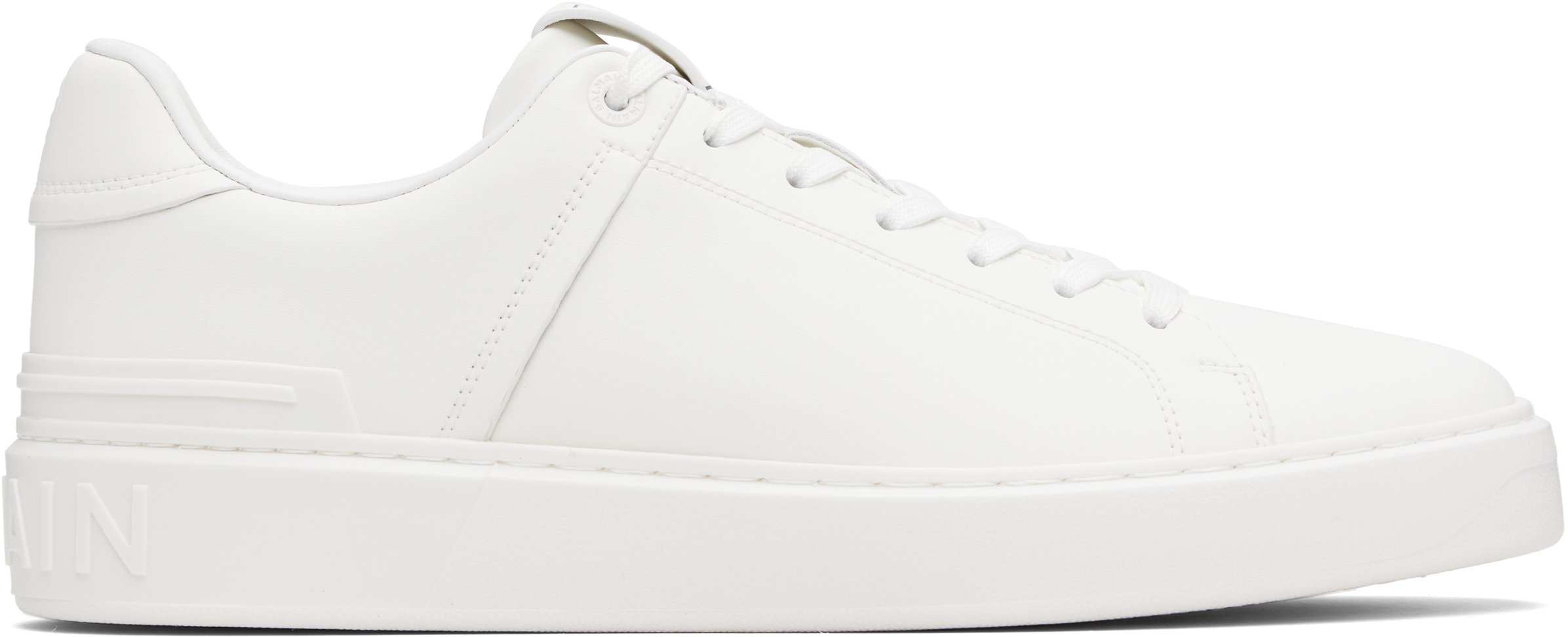 Balmain B-court White Low Top Sneakers With Logo Patch On The Tongue In Leather Man In White