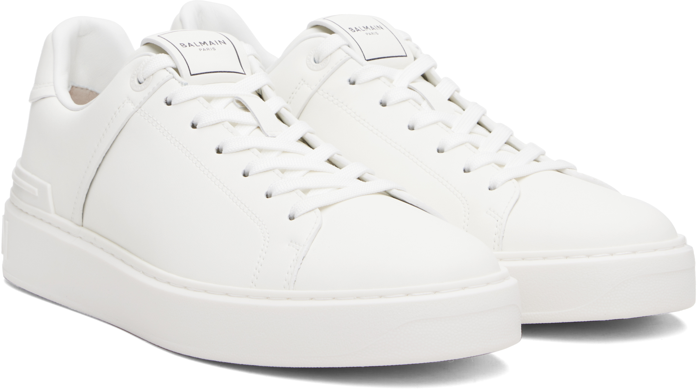 Balmain B-court White Low Top Sneakers With Logo Patch On The Tongue In Leather Man In White