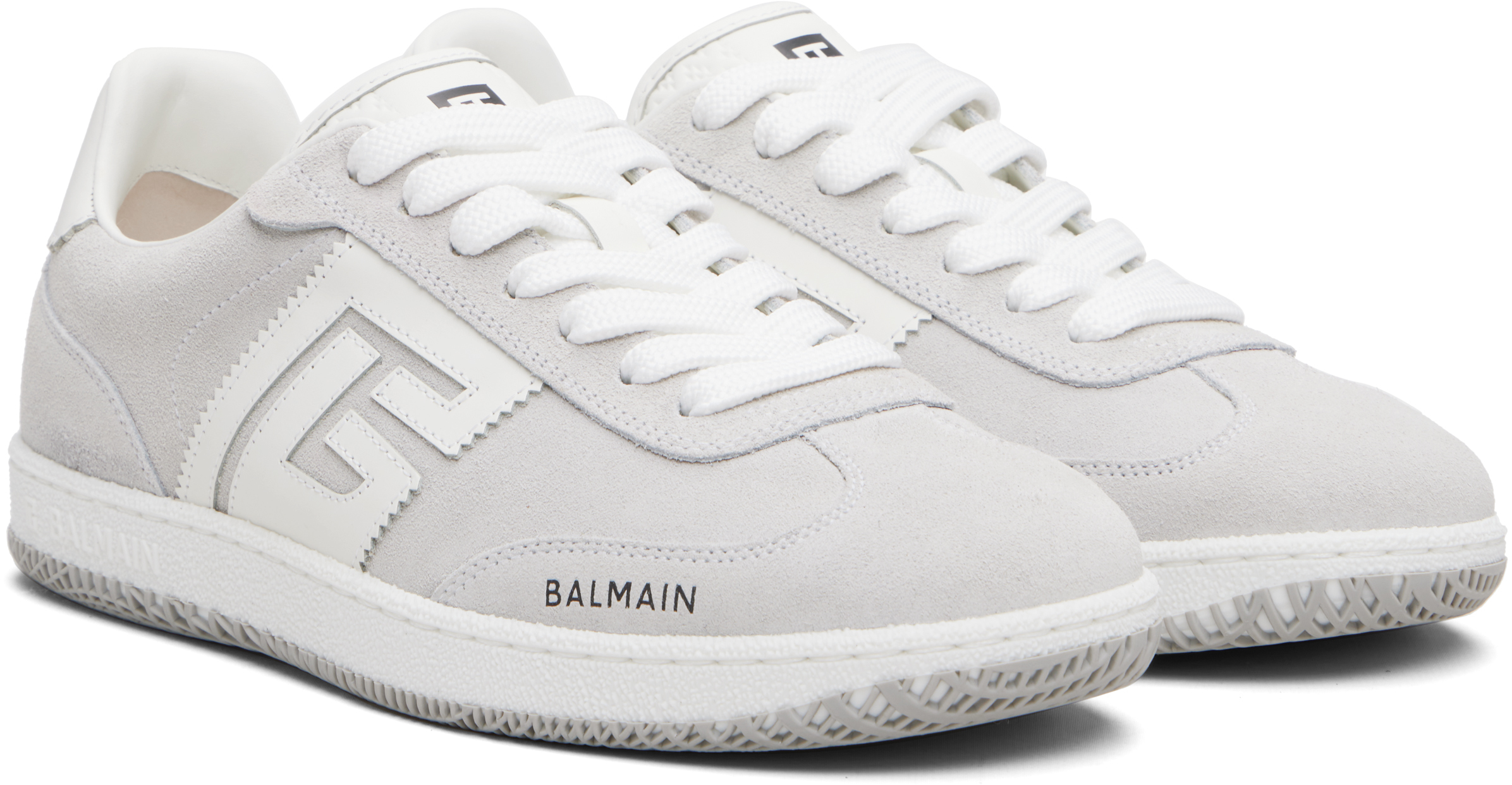 Balmain Swan Sneakers In White Suede In Gray
