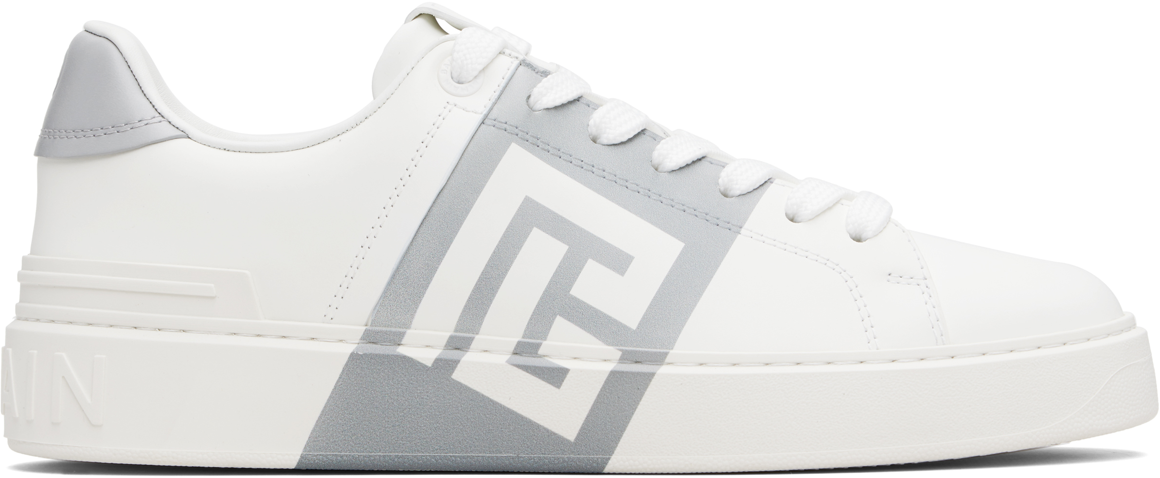 Balmain Low-top Court Sneakers In Smooth Leather In White