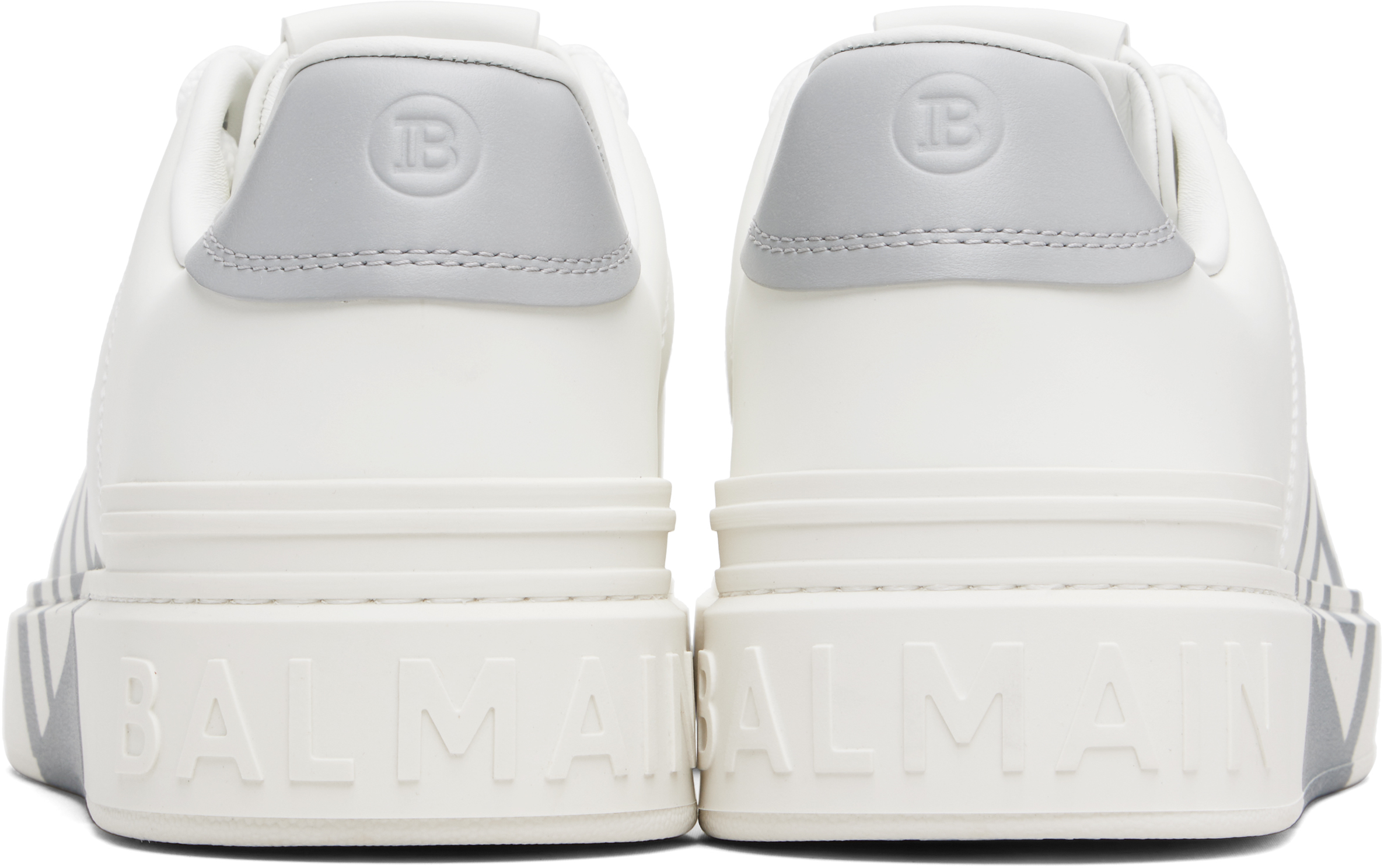 Balmain Low-top Court Sneakers In Smooth Leather In White