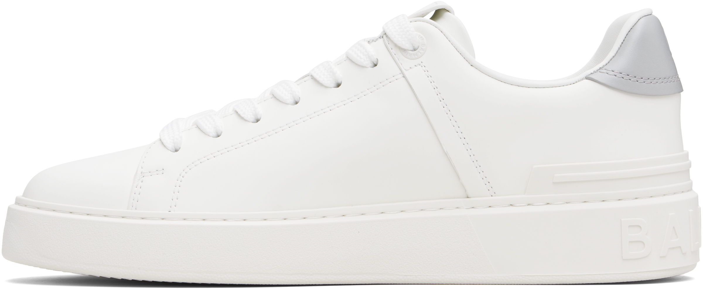 Balmain Low-top Court Sneakers In Smooth Leather In White
