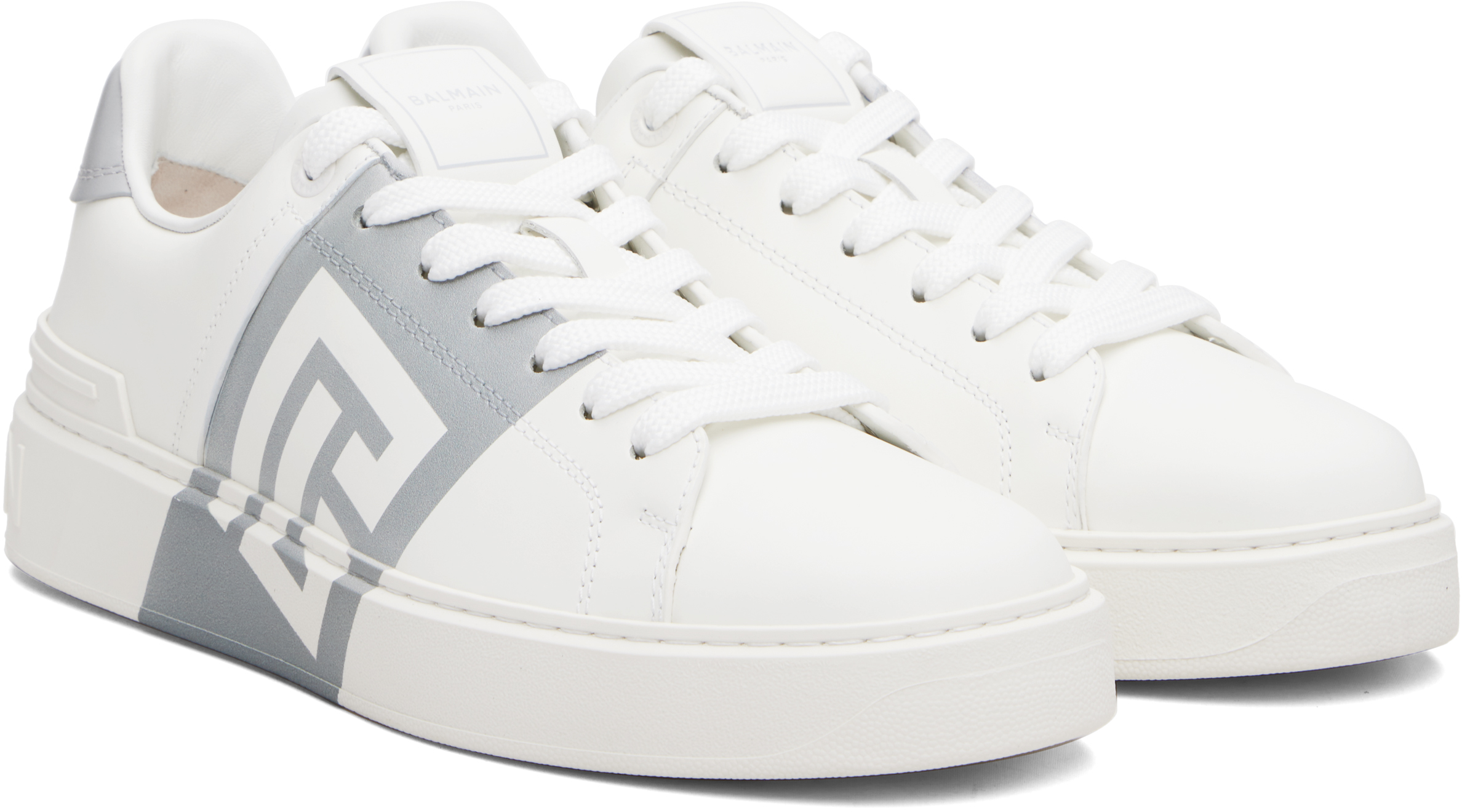 Balmain Low-top Court Sneakers In Smooth Leather In White