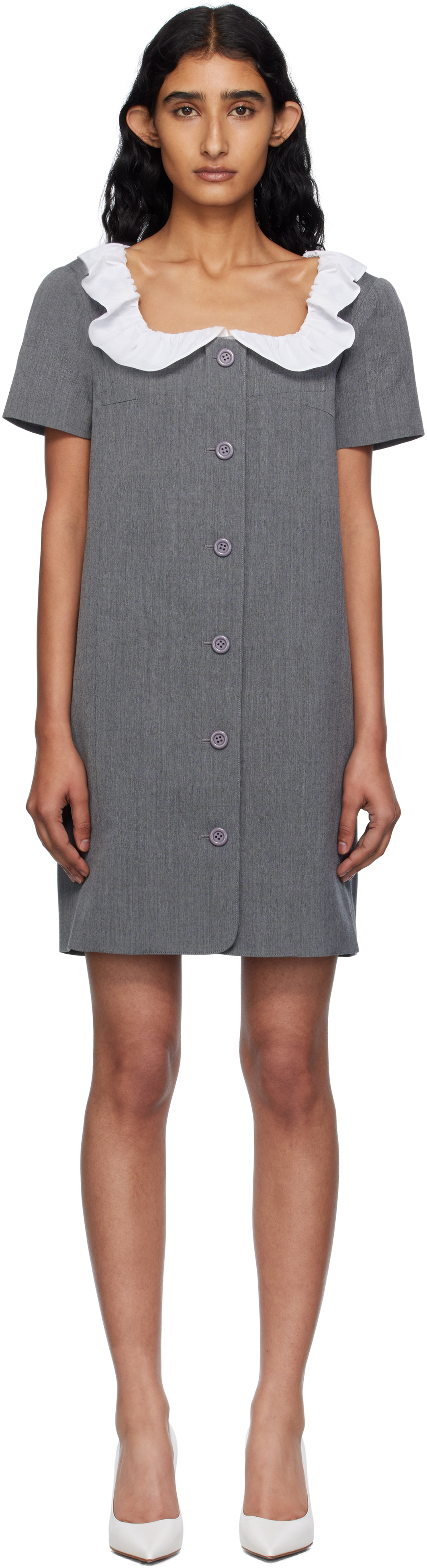 Gray Frilled Neck Minidress