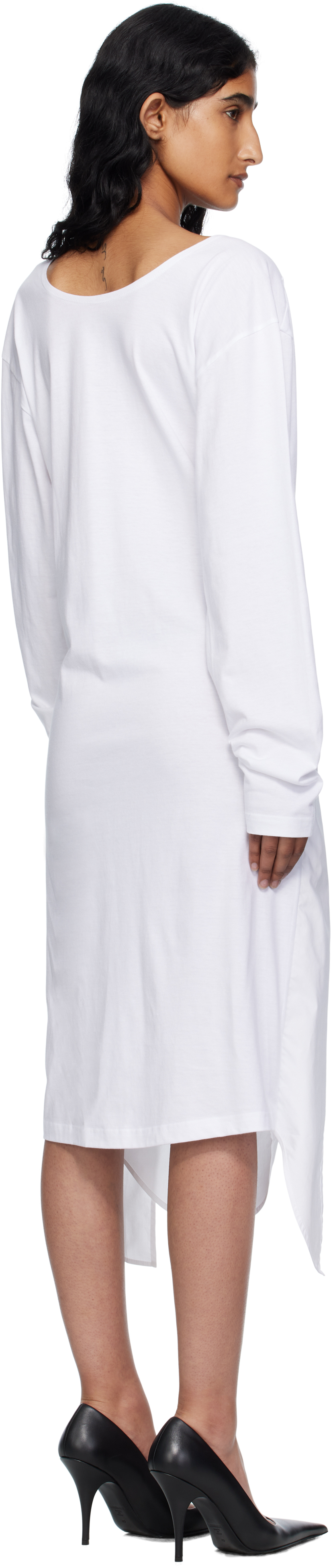 Pushbutton White Movable Collar Wrap Midi Dress