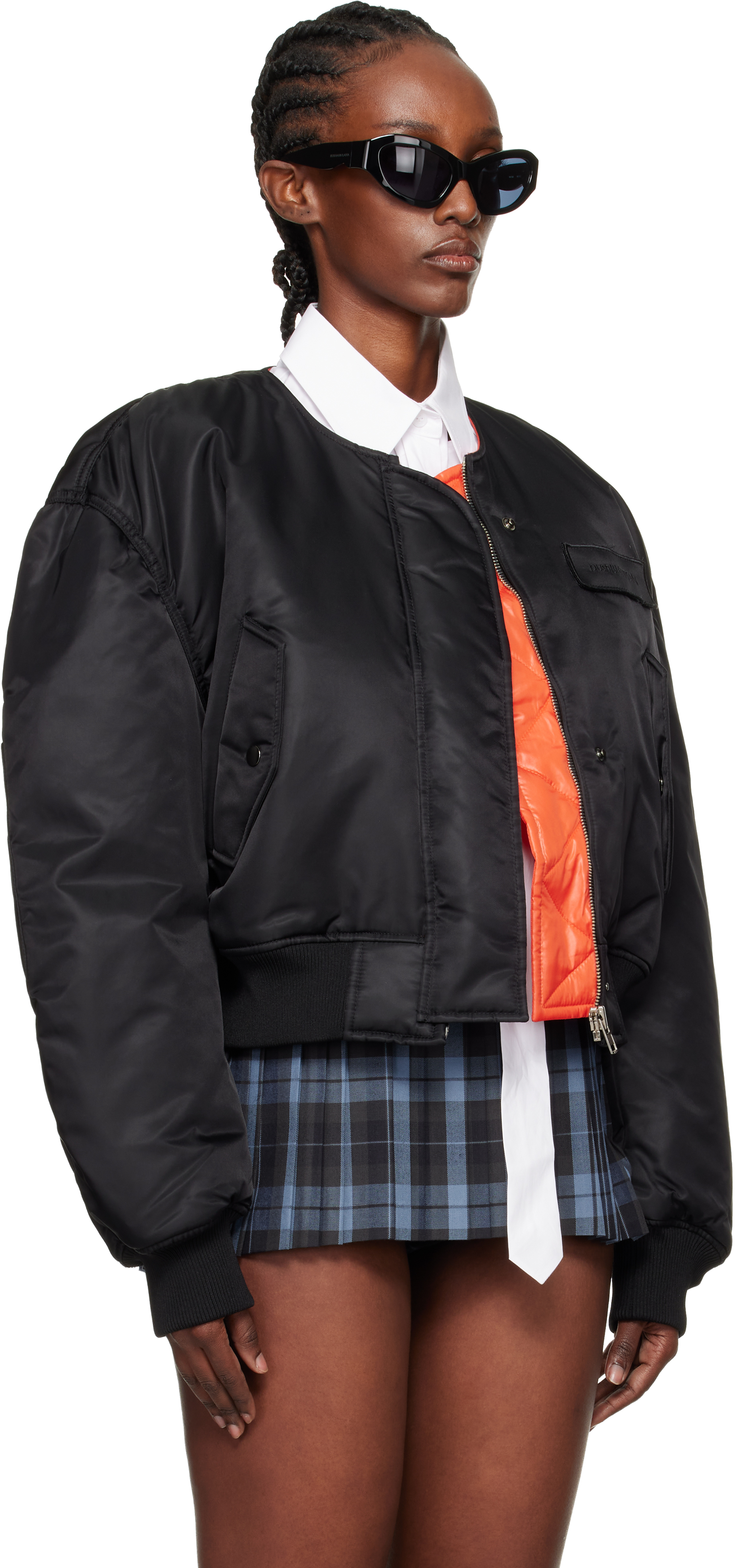 Pushbutton Black Logo Patch Padded Bomber Jacket In Black