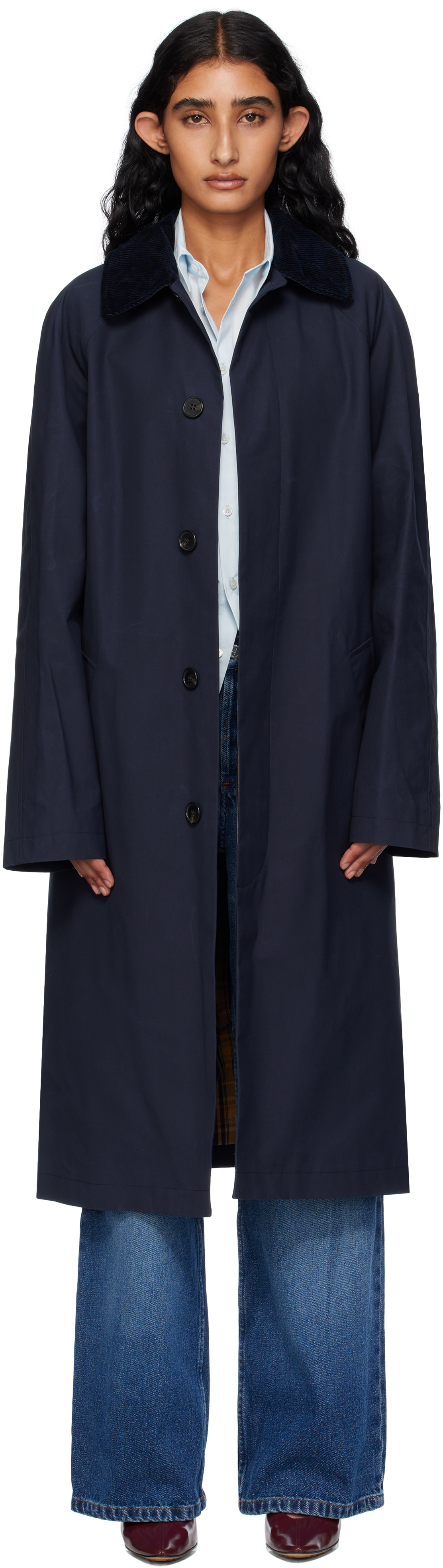 Apc Navy Gaspard Mac Trench Coat In Blue