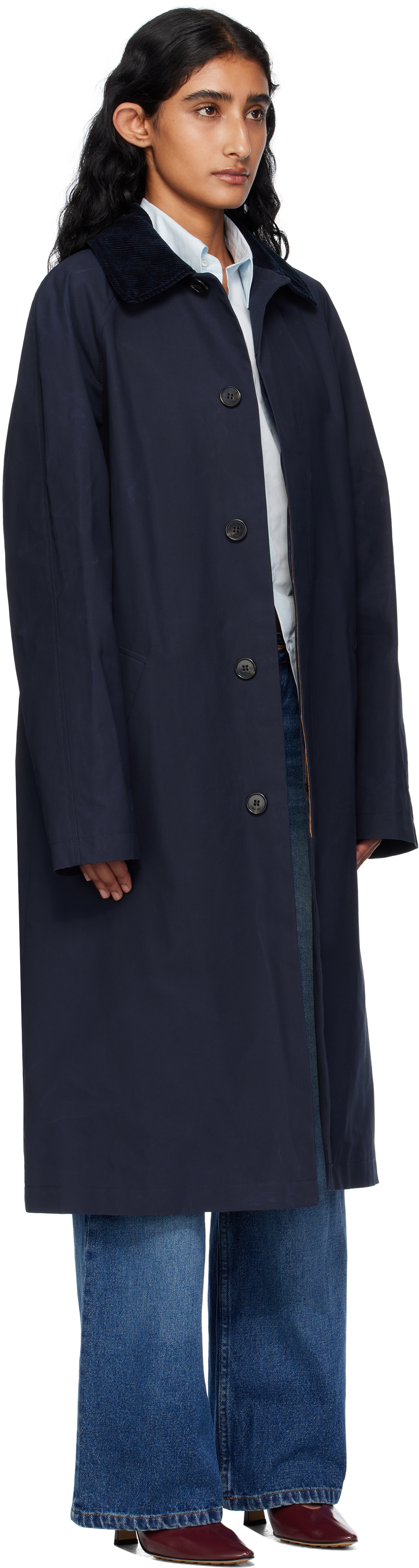 Apc Navy Gaspard Mac Trench Coat In Blue