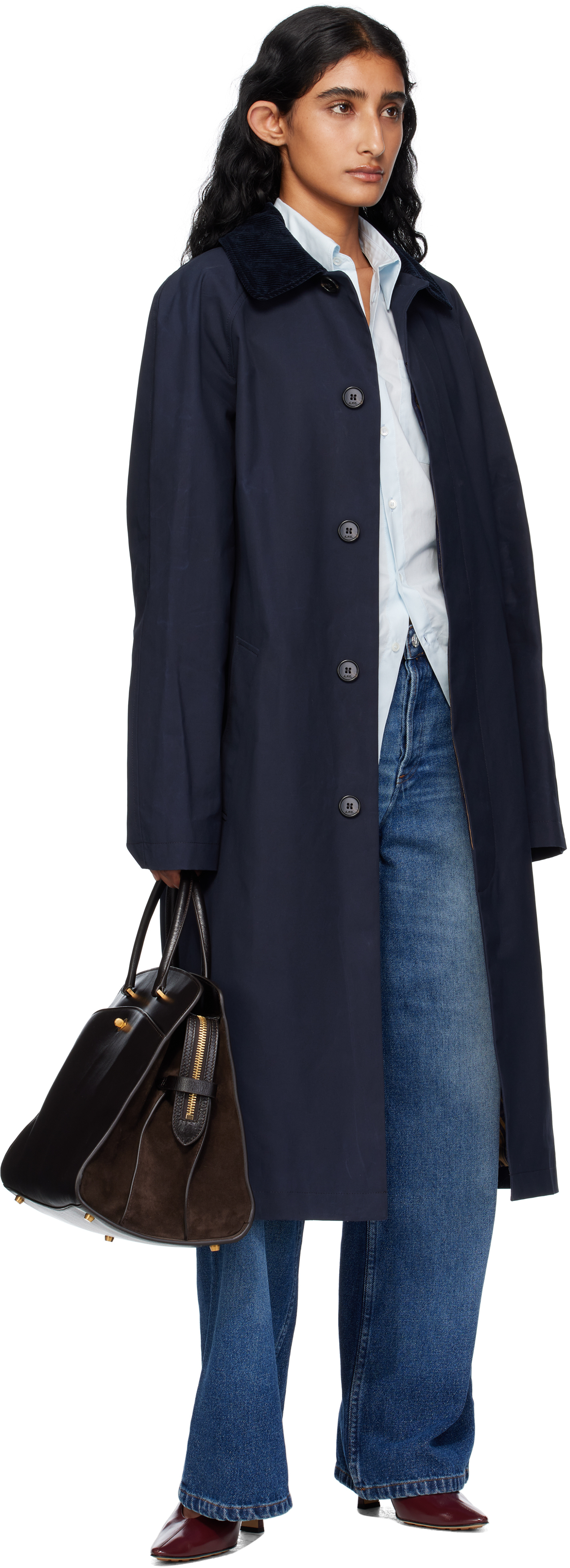 Apc Navy Gaspard Mac Trench Coat In Blue