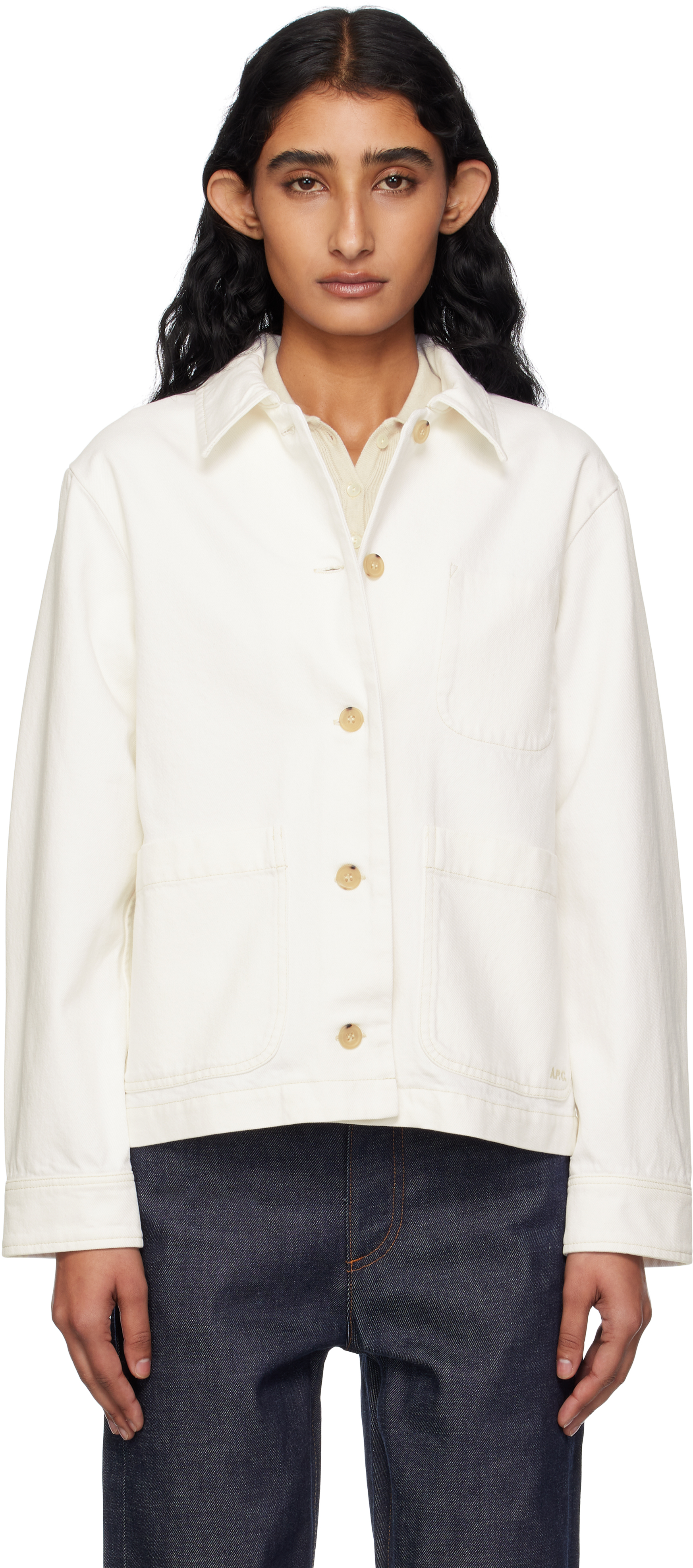 Apc Off-white Nikkie Denim Jacket In White
