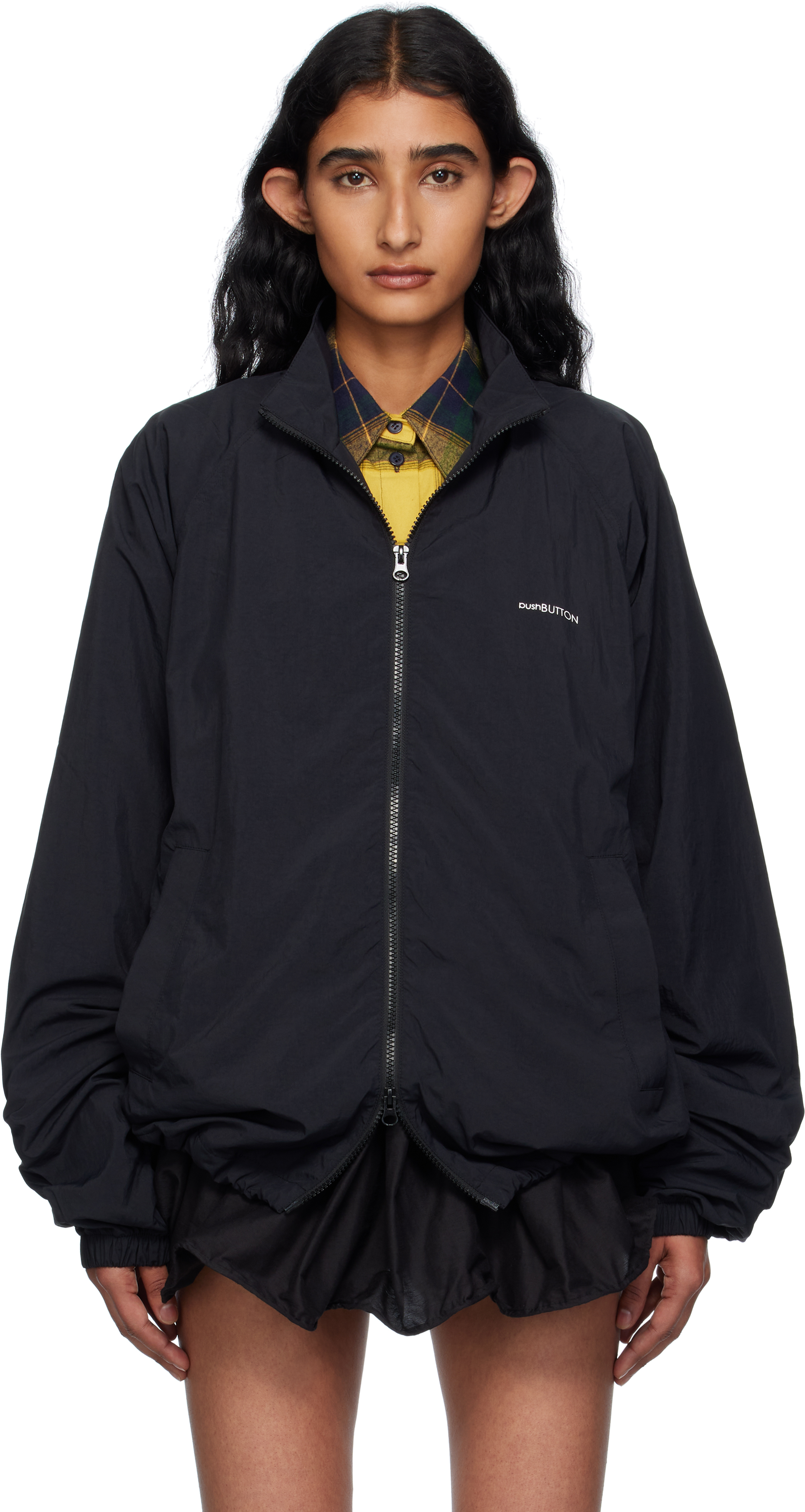 Black Logo Printed Windbreaker Jacket
