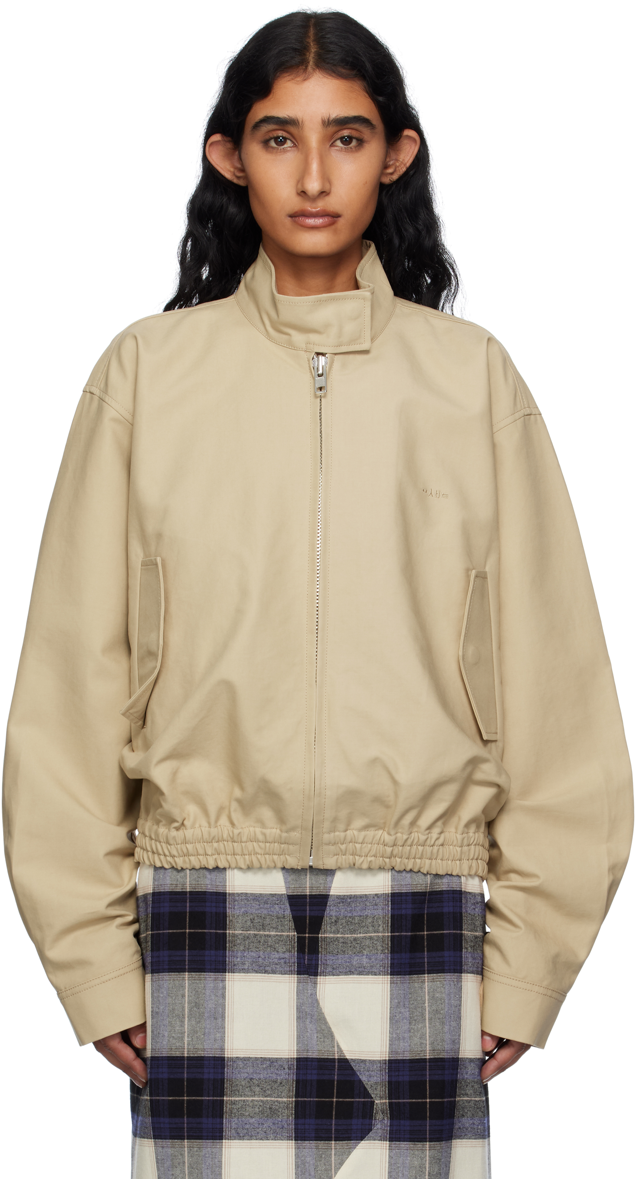 Beige Stand Collar Blouson Jacket by Pushbutton on Sale