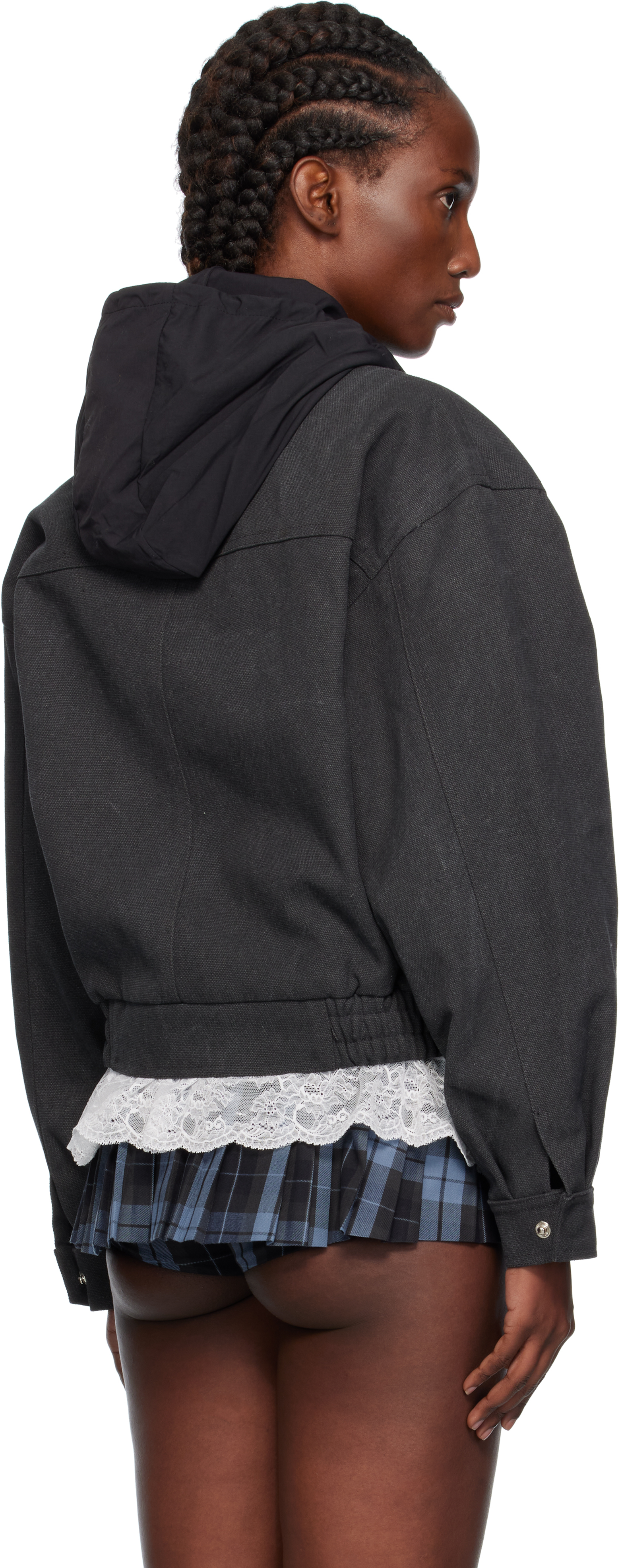 Pushbutton Black Hooded Jacket In Gray