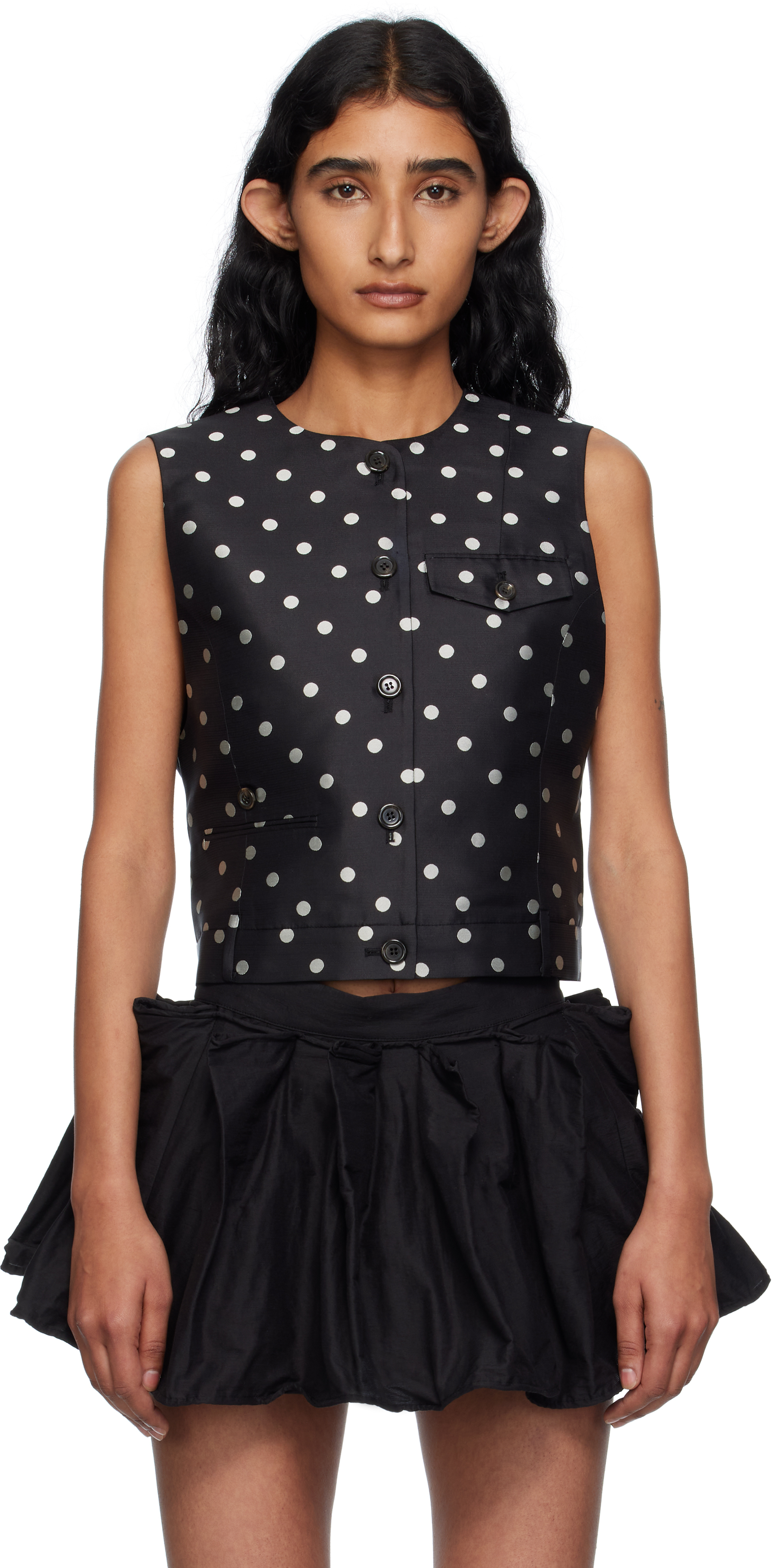 Black Polka Dot Trouser Detail Vest