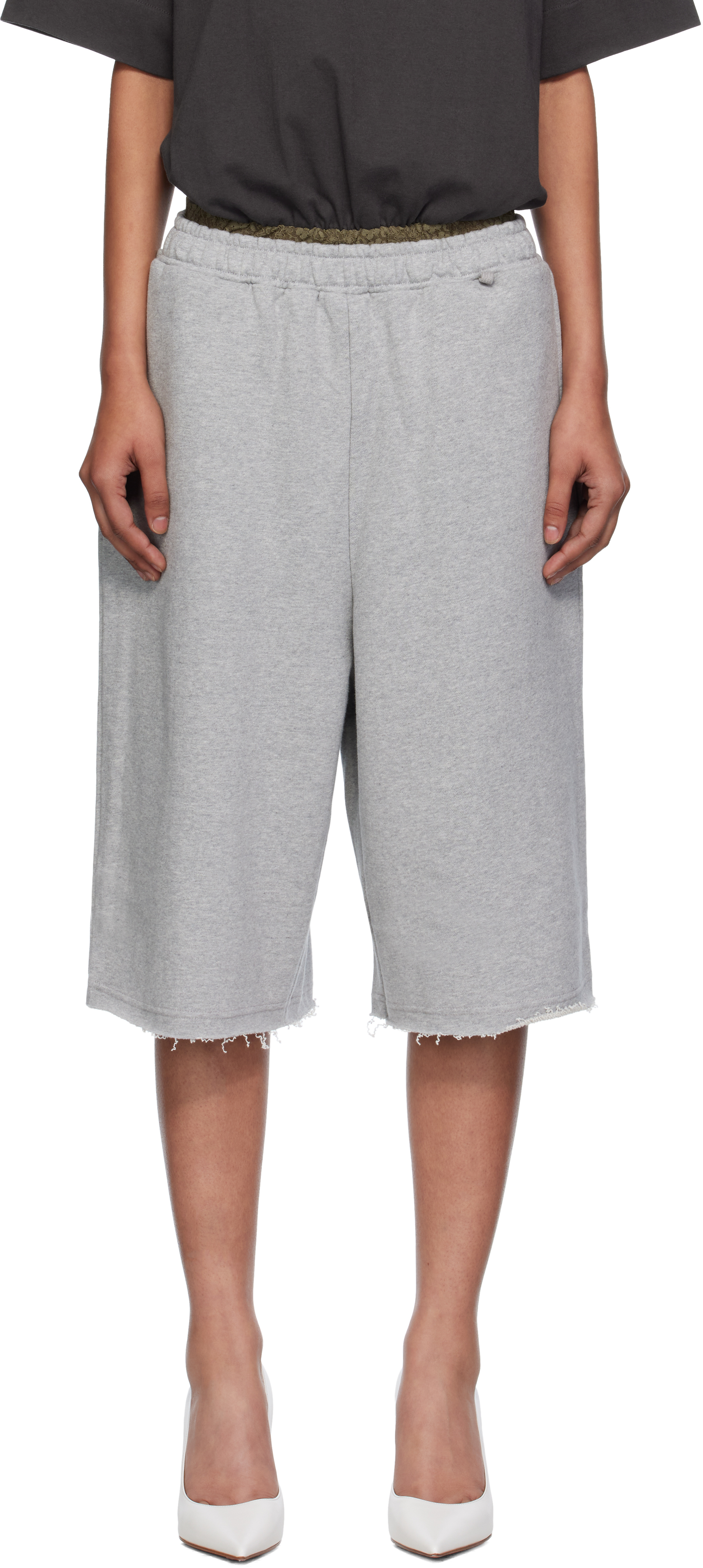 Pushbutton Gray Graphic Printed Bermuda Sweat Shorts
