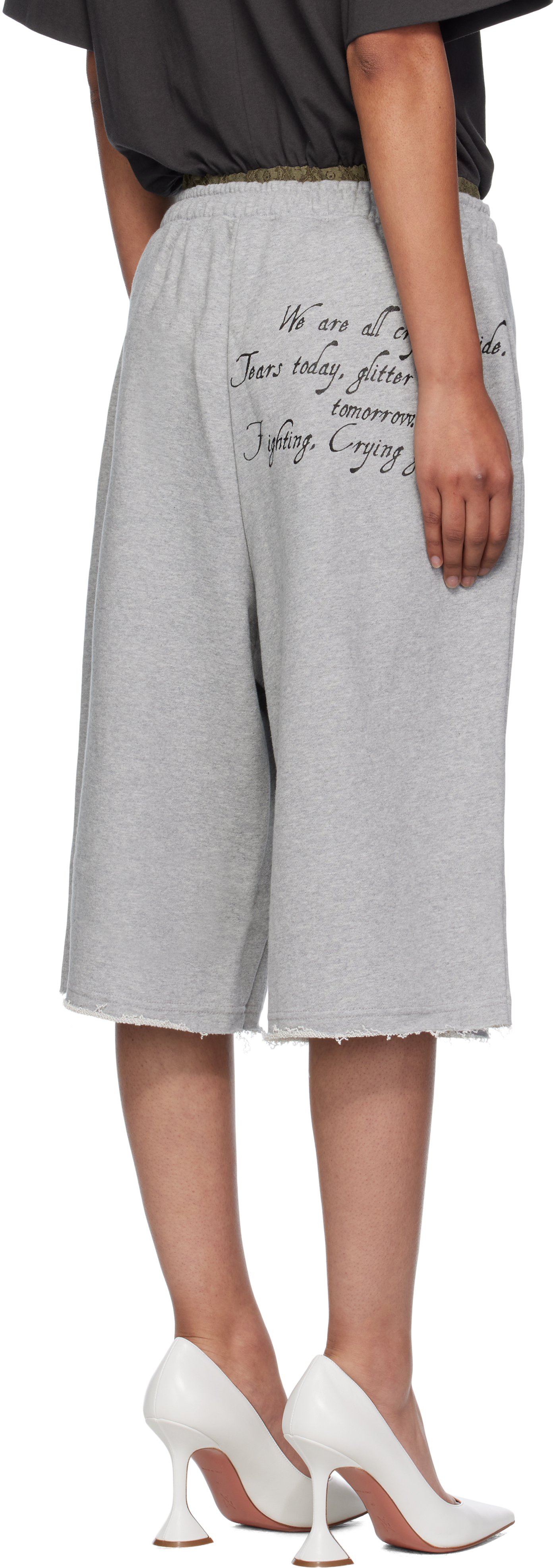 Pushbutton Gray Graphic Printed Bermuda Sweat Shorts