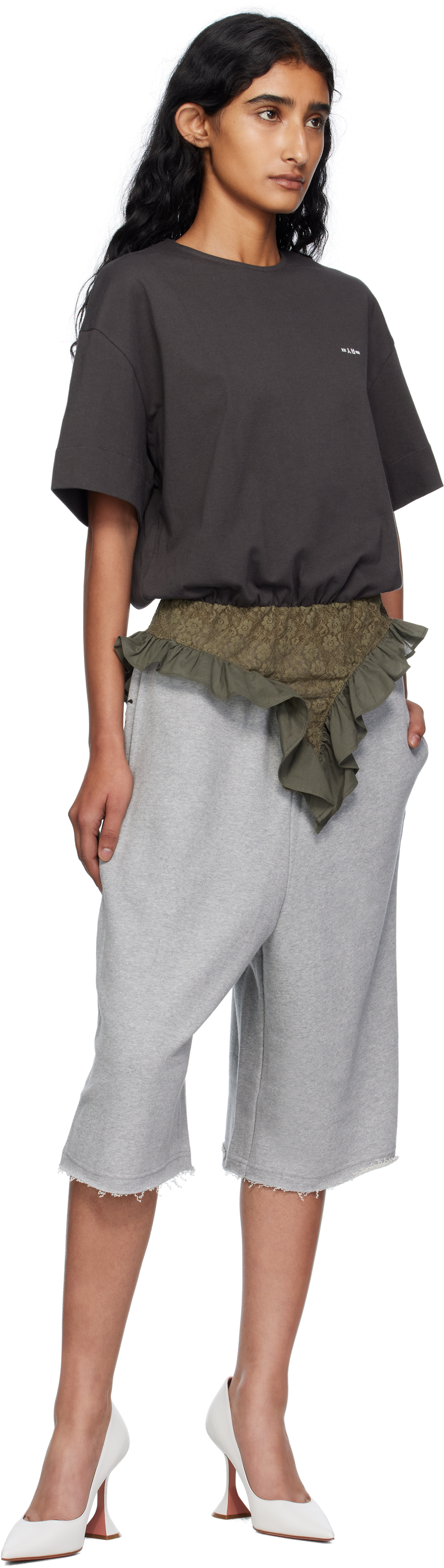 Pushbutton Gray Graphic Printed Bermuda Sweat Shorts