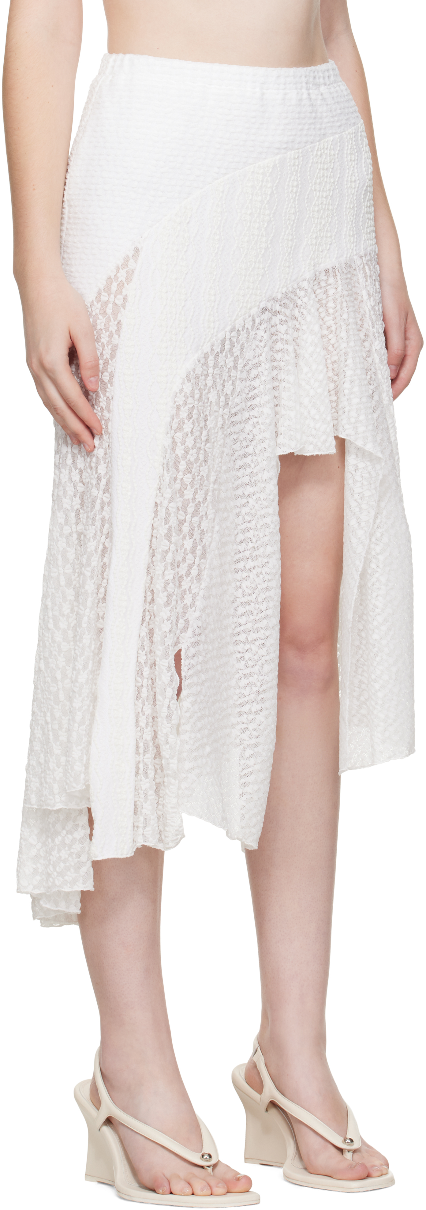 Pushbutton White Lace Trim Mermaid Midi Skirt In White