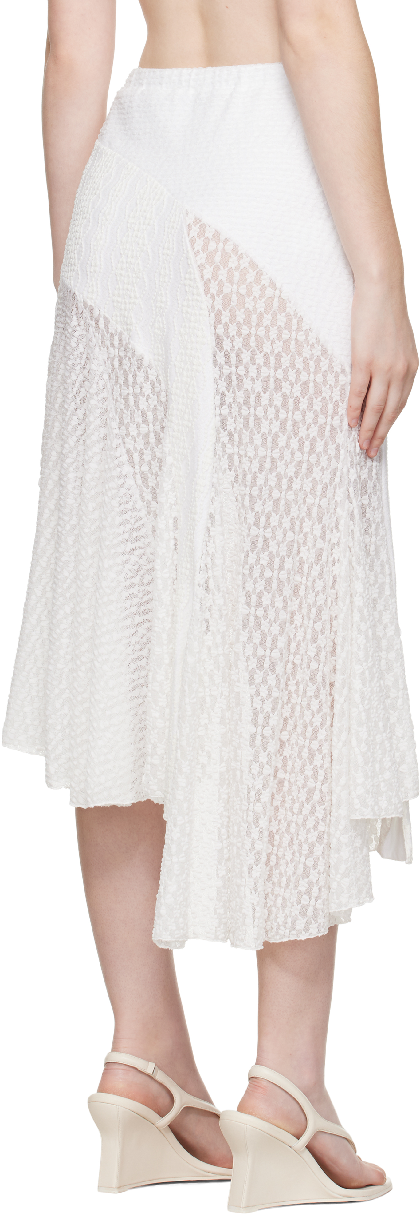 Pushbutton White Lace Trim Mermaid Midi Skirt In White