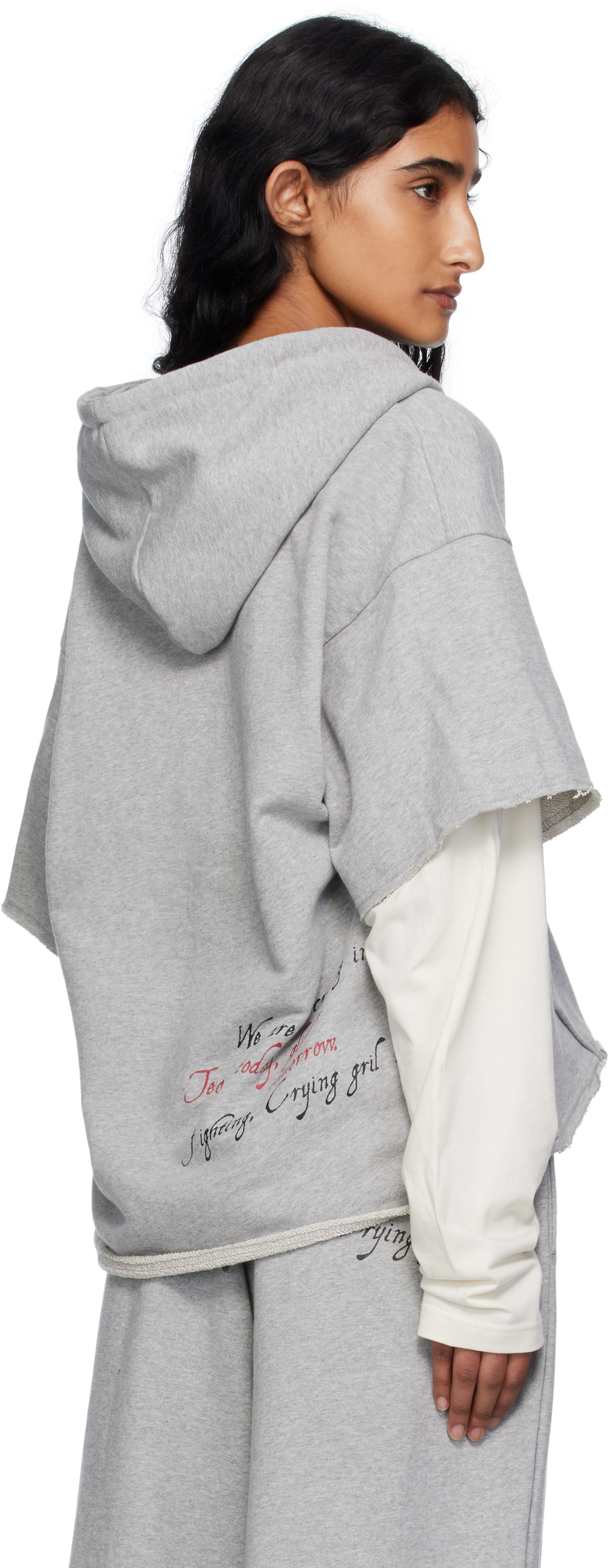 Pushbutton Gray Raw Edge Zip-up Hoodie