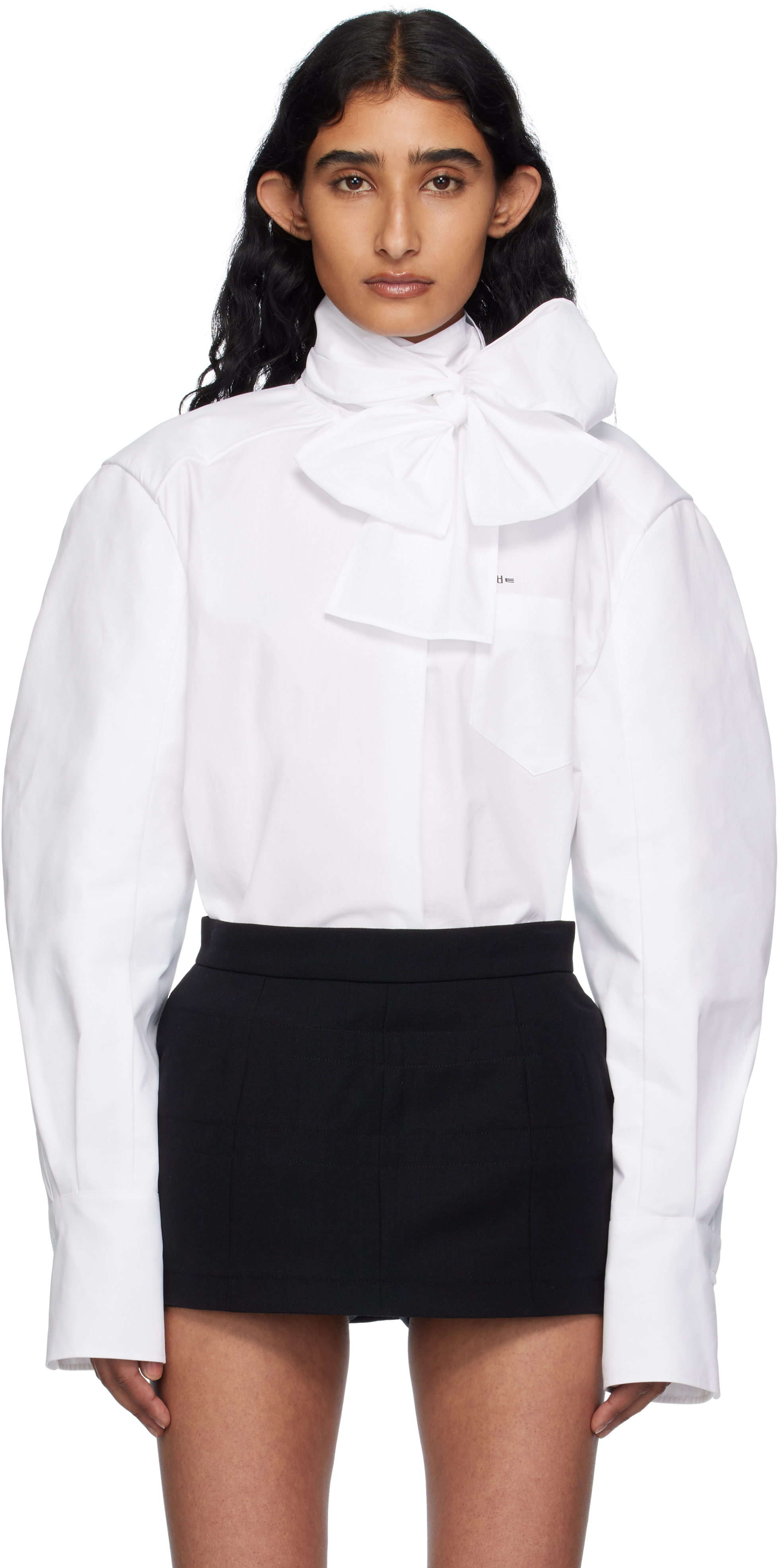 White Neck Ribbon Tie Blouse