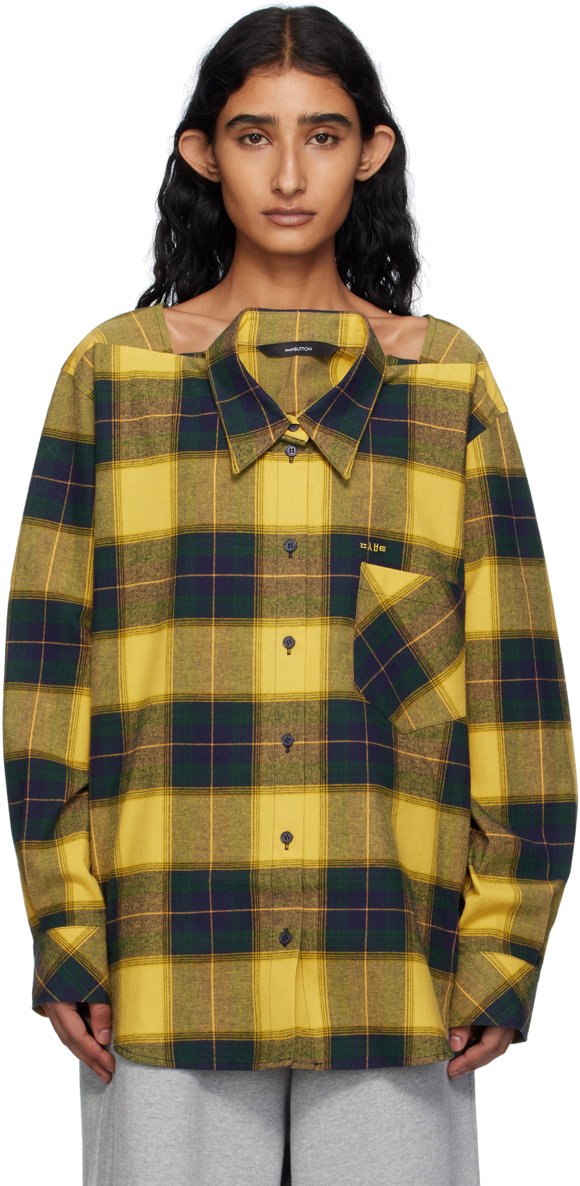Yellow Check Movable Collar Shirt