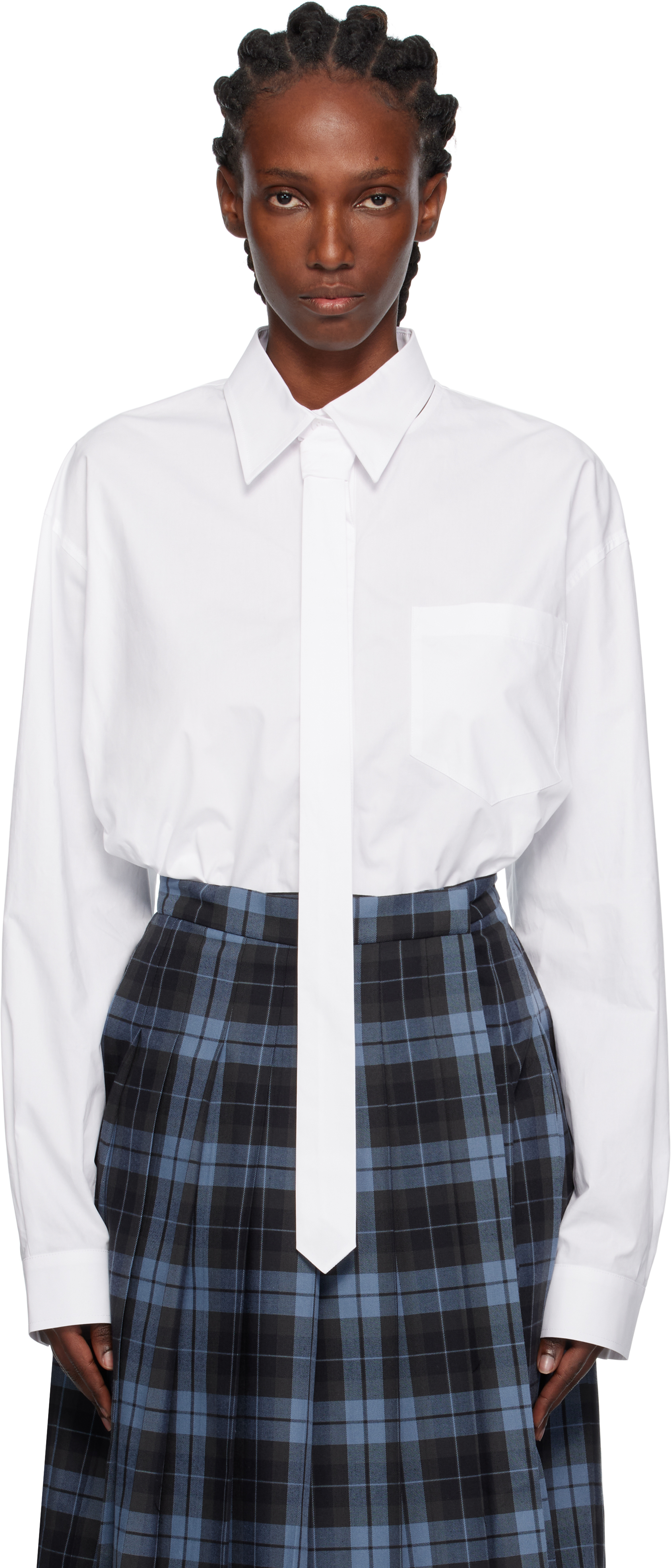 Pushbutton White Neck Tie Shirt In White