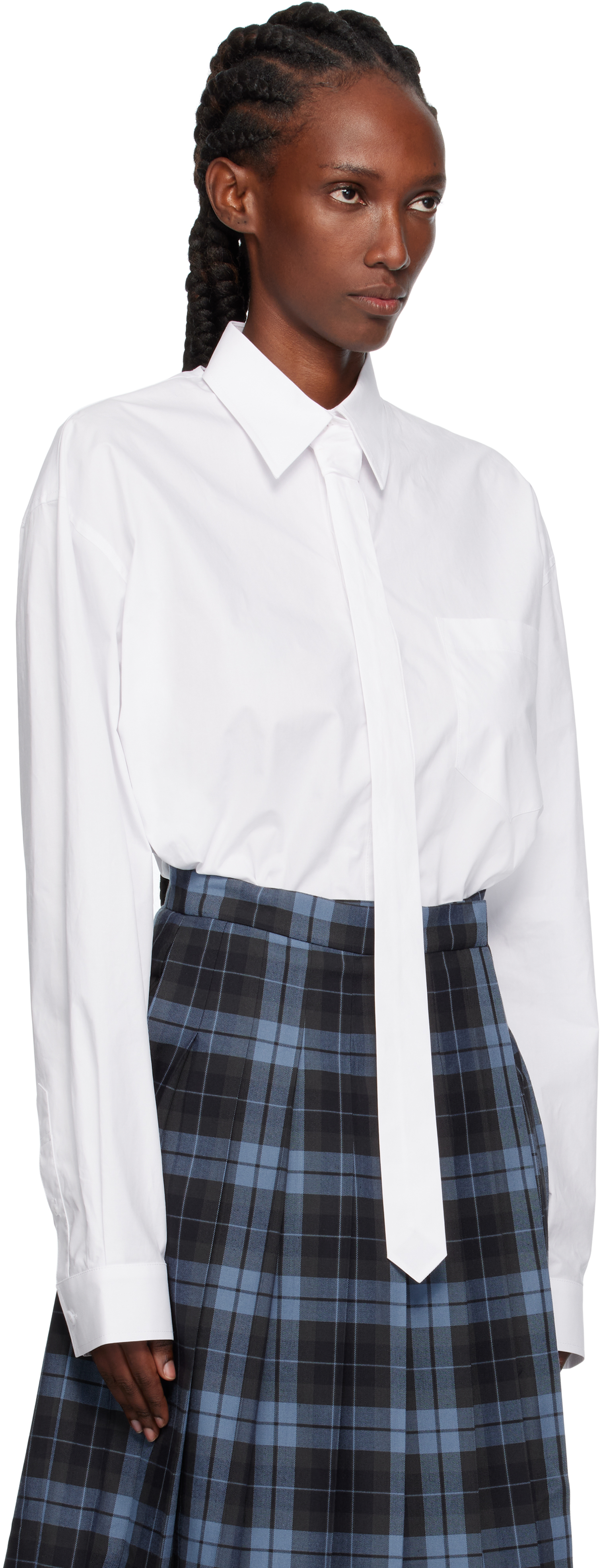 Pushbutton White Neck Tie Shirt In White