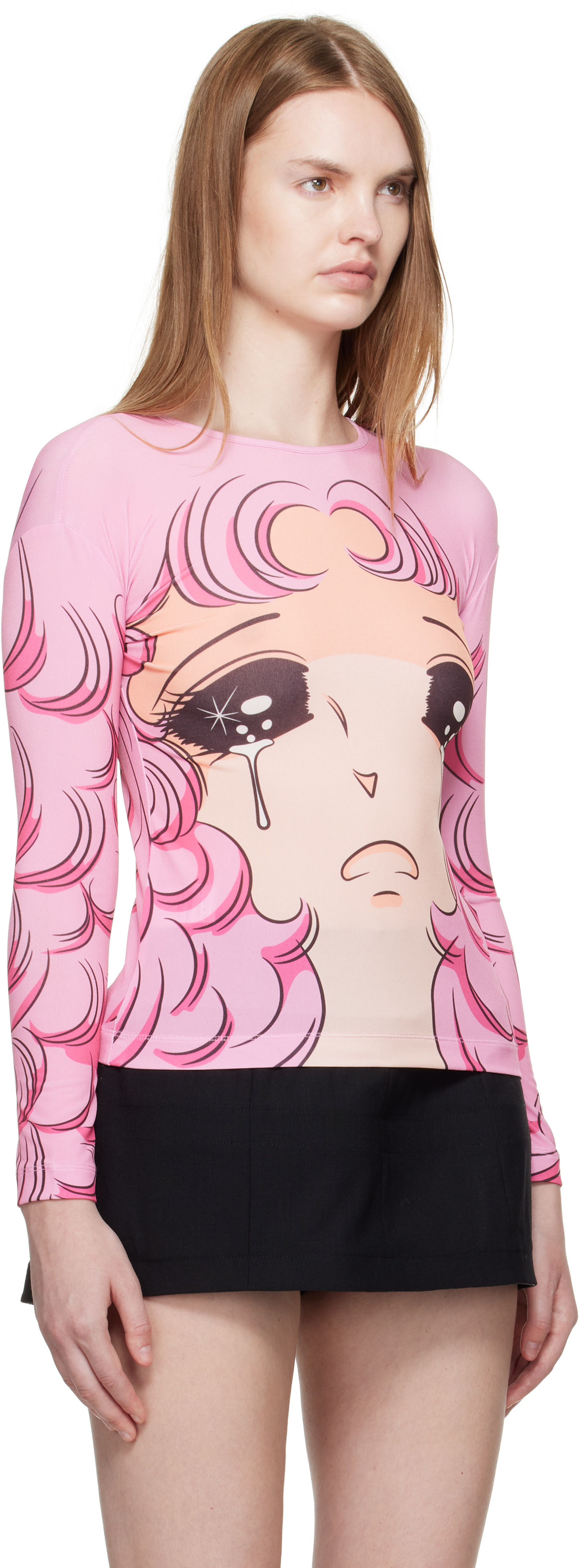 Pushbutton Ssense Exclusive Pink Long Sleeve Crying Girl T-shirt In Pink